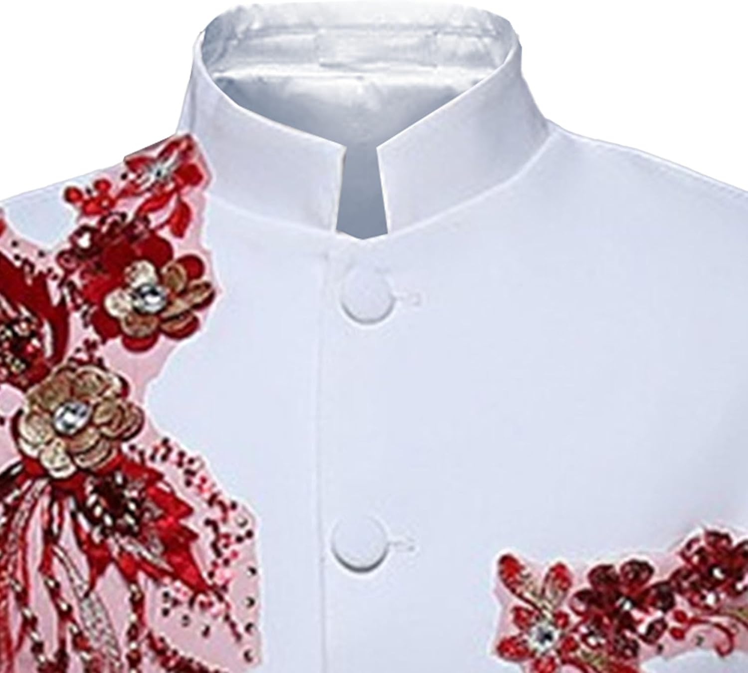Men's Slim Fit Solid Wedding Suit Set 2 Piece Button Up Stylish Dress Suits Floral Stand Collar Blazer Pants Sets (Red2,Large)