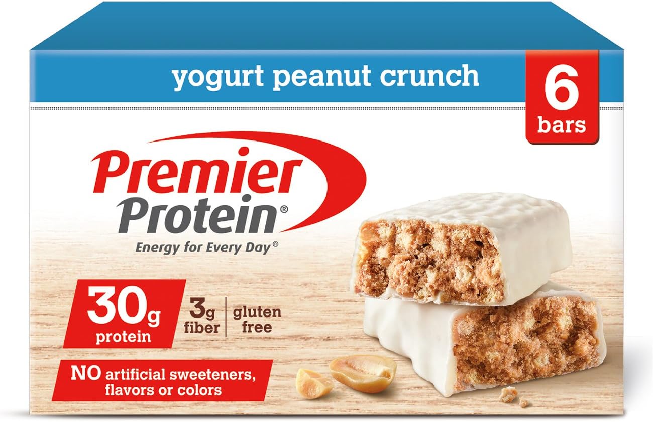 Premier Protein Nutrition Bar, Yogurt Peanut Crunch, 30g Protein (Pack of 6)