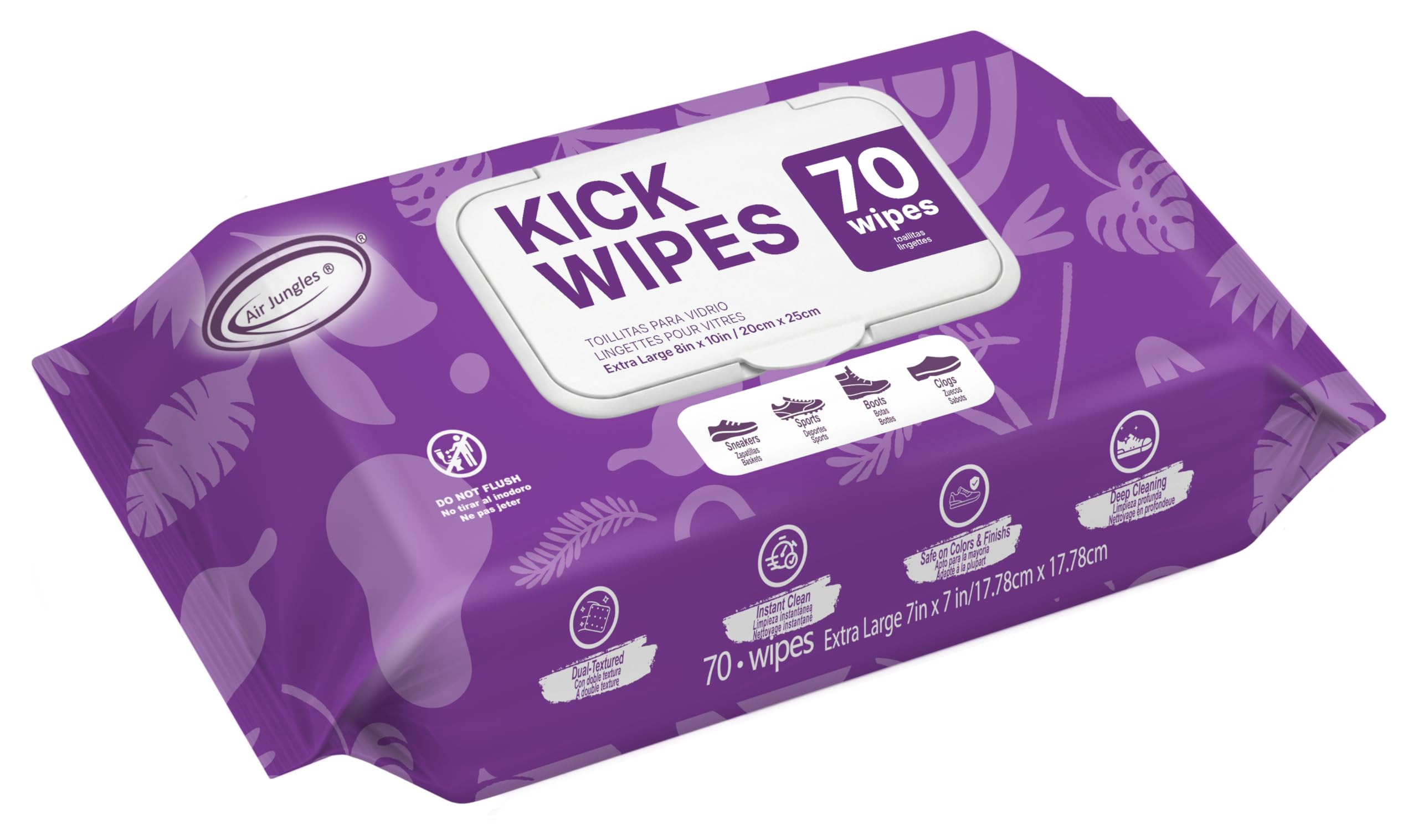 Air Jungles Shoe Sneaker Cleaning Wipes, Dual-Textured Kick Clean for Leather, Suede, Boots, Mesh &amp; Canvas, Extra Large 7 x 7 inch to Remove Dirt Grime, Safe on Colors &amp; Finishes