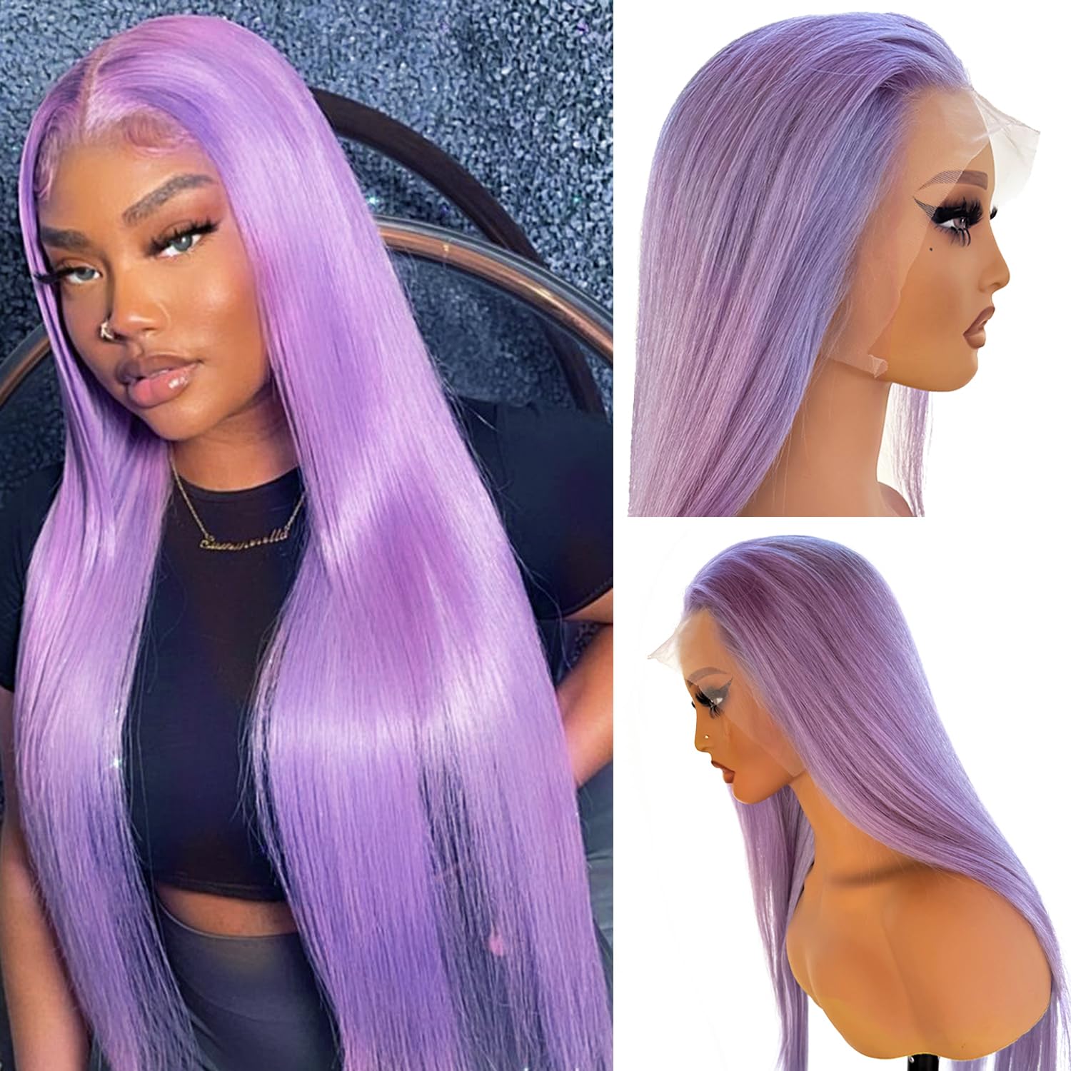 Amazon.com : Ubetta Lilac Purple Wig Human Hair, 13x6 Lace 