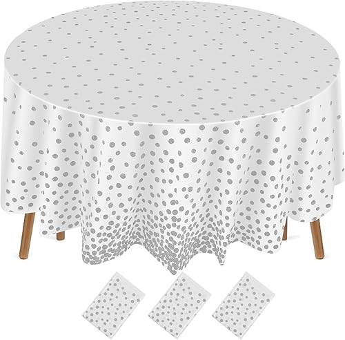 Miniatura 21 de Newwiee 3 manteles redondos de plástico de 84 pulgadas, manteles de confeti de graduación para graduación, boda, despedida de soltera, cumpleaños,