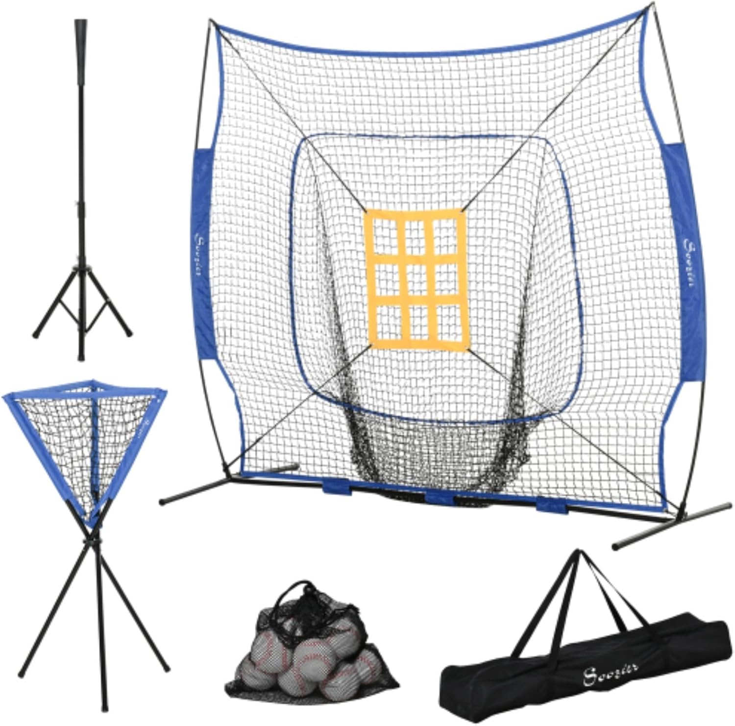 Baseball Practice Net Set with 7.5x7ft Catching Net, Caddy and Batting Tee, Portable Baseball Practice Equipment with Carrying Case for Batting, Pitching, Hitting, Catching, Blue