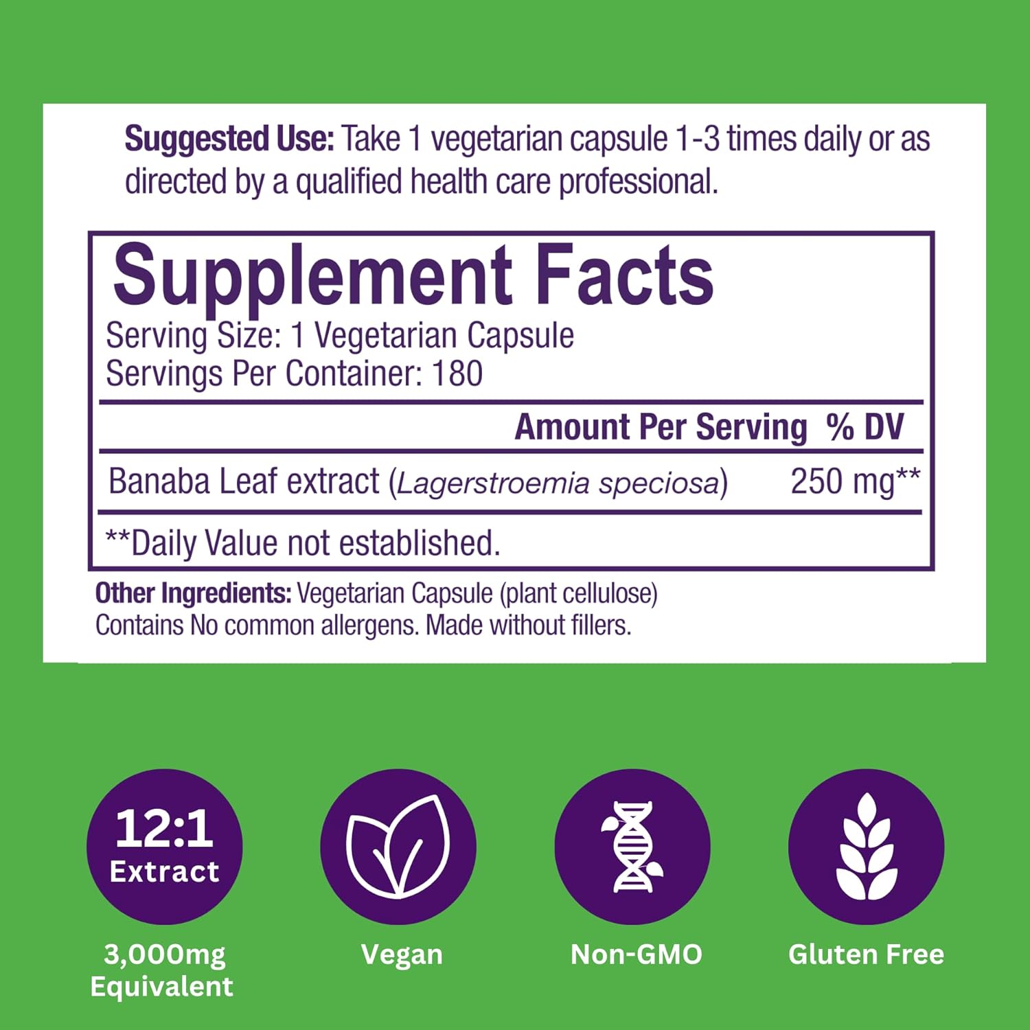 Paradise Herbs, Banaba Leaf, 12:1 Concentrated Extract, 250 mg, Vegan, Gluten-Free, Non-GMO, 180 Capsules - Image 6