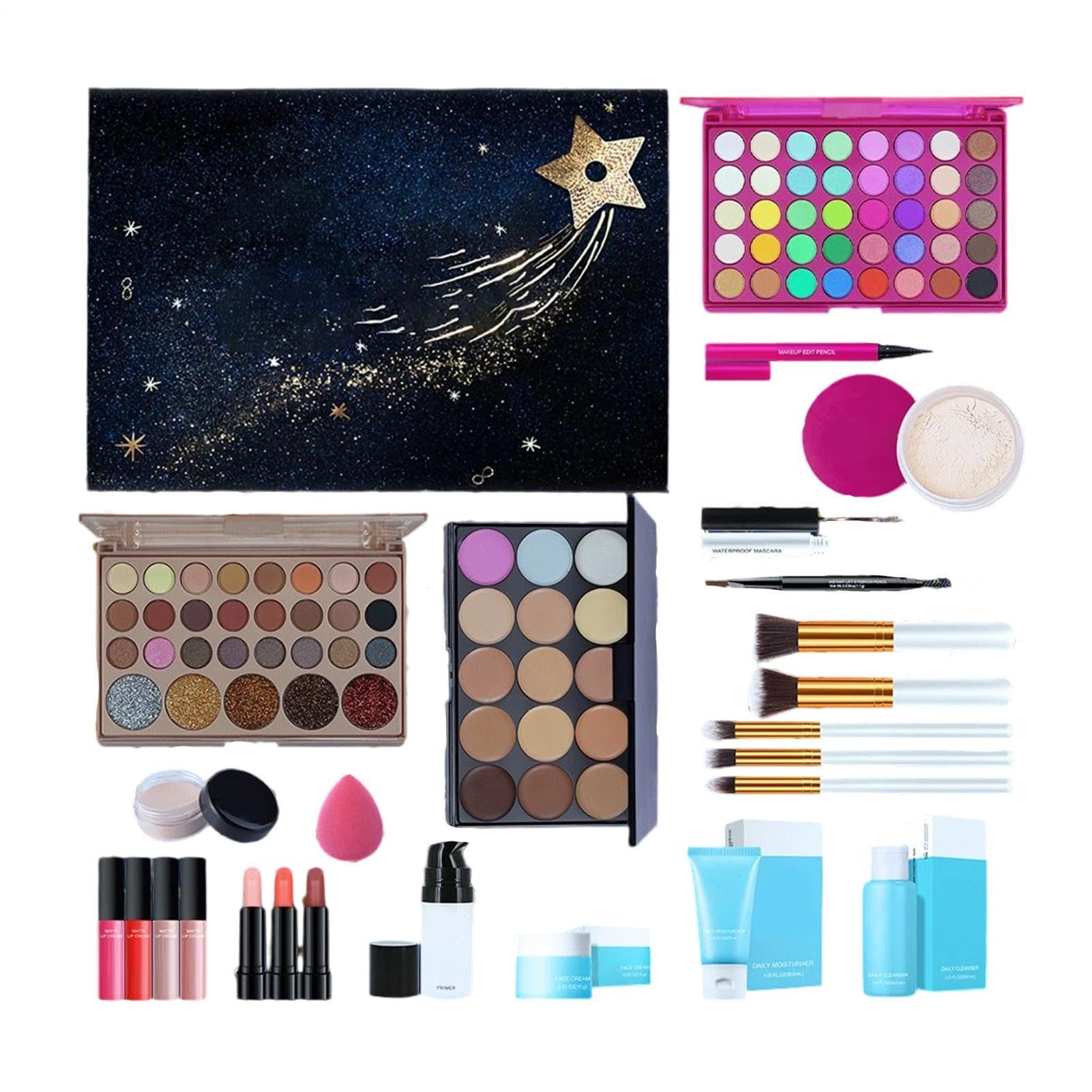 Make-up-Set für Anfänger – Tragbares Gesichts-Make-up-Set, inklusive Kosmetikpinsel, Lippenstift, Lidschatten, Make-up-Set für Teenager, für Freundin, Schwester, Tochter, , , Col