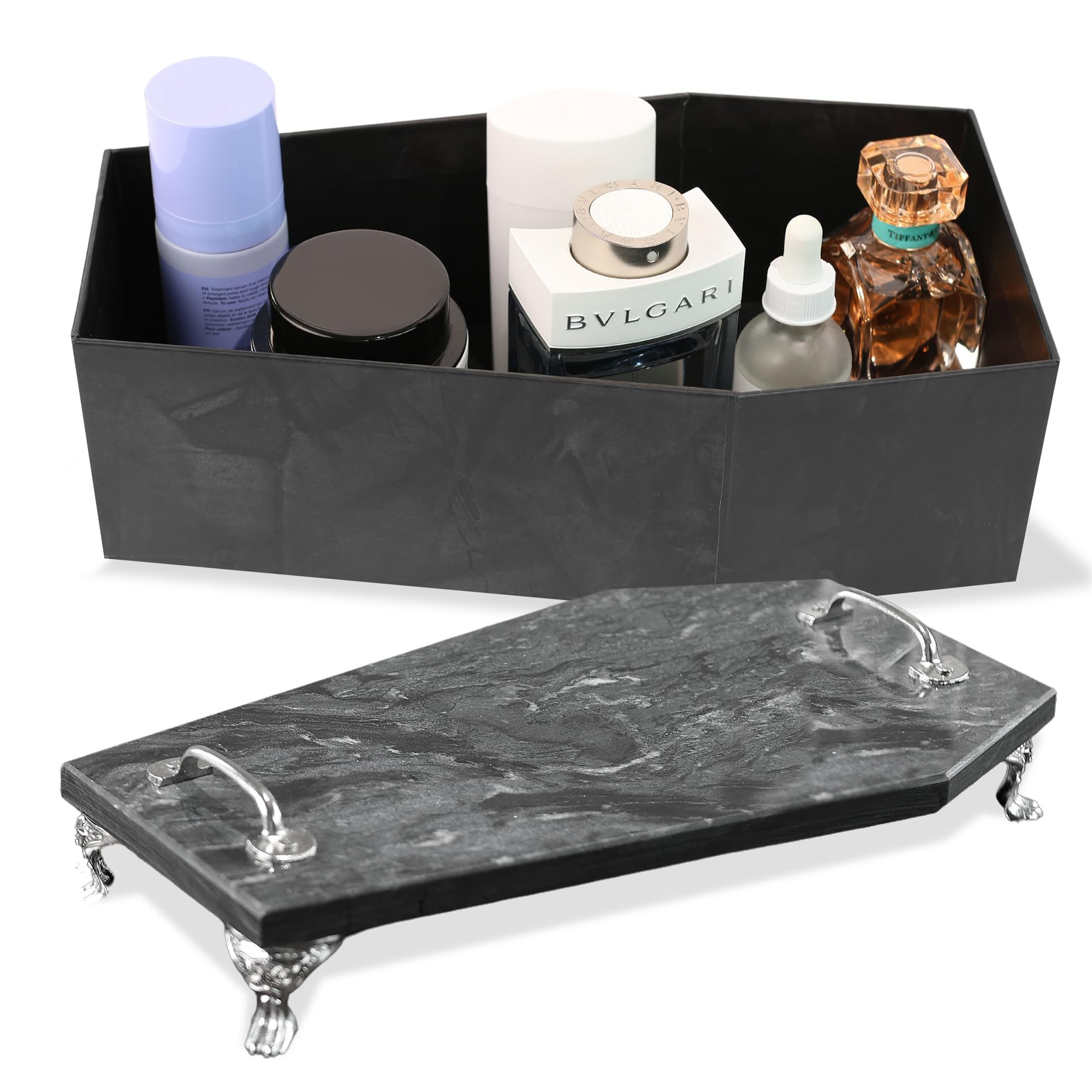 Coffin Marble Tray-Coffin Stone Tray Decorations-Gothic Home Decor-Elegant Decorative Tray-Luxurious Real Natural Marble Vanity Tray Genuine Marble Storage Tray for Living Room, Bathroom, Kitchen