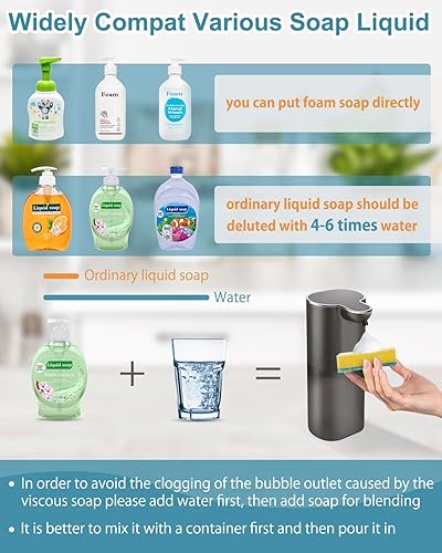 Miniatura 7 de Dispensador de jabón, dispensador automático de jabón espumoso con 4 controles de volumen ajustables, sin contacto, recargable, manos libres, bomba