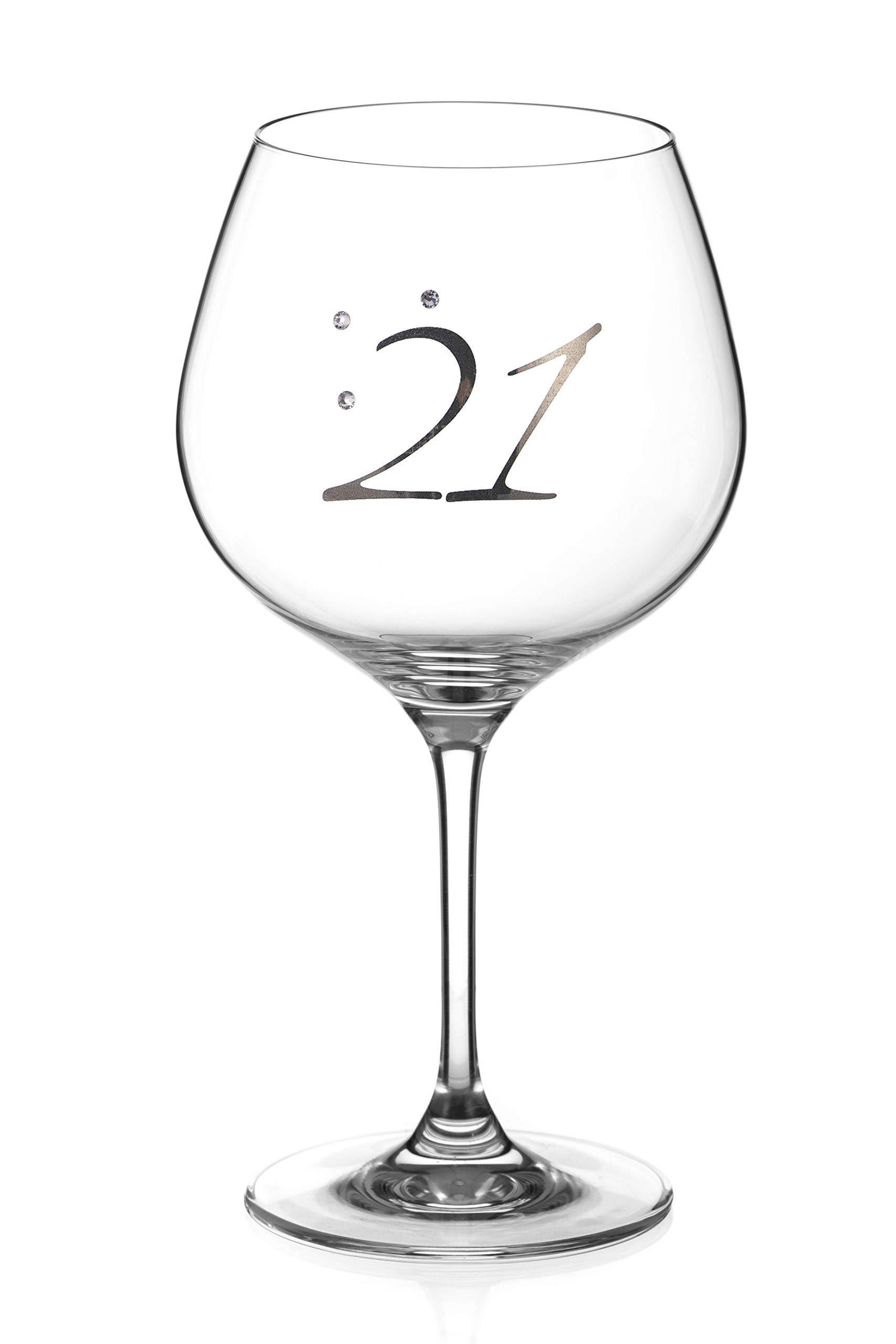 DIAMANTE 21st Birthday Gin Copa Glass Platinum – Single Crystal Gin Balloon Glass with a Platinum Embossed “21” - Crystals Gift Packed