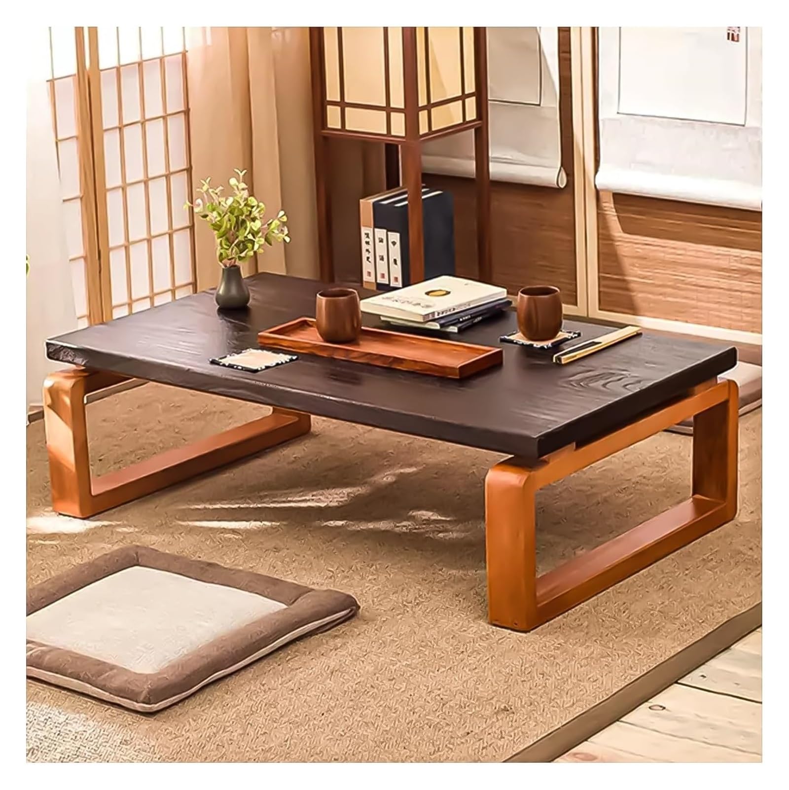 Table basse japonaise pliante en bois marron foncé de salon 100x55x30 cm