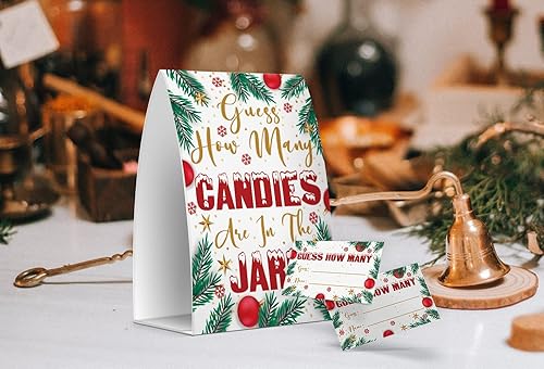 Miniatura 3 de Guess How Many Candies Are In The Jar - Juego de adivinanzas de dulces, juegos de fiesta de Navidad, decoraciones de Navidad, 1 letrero y 50