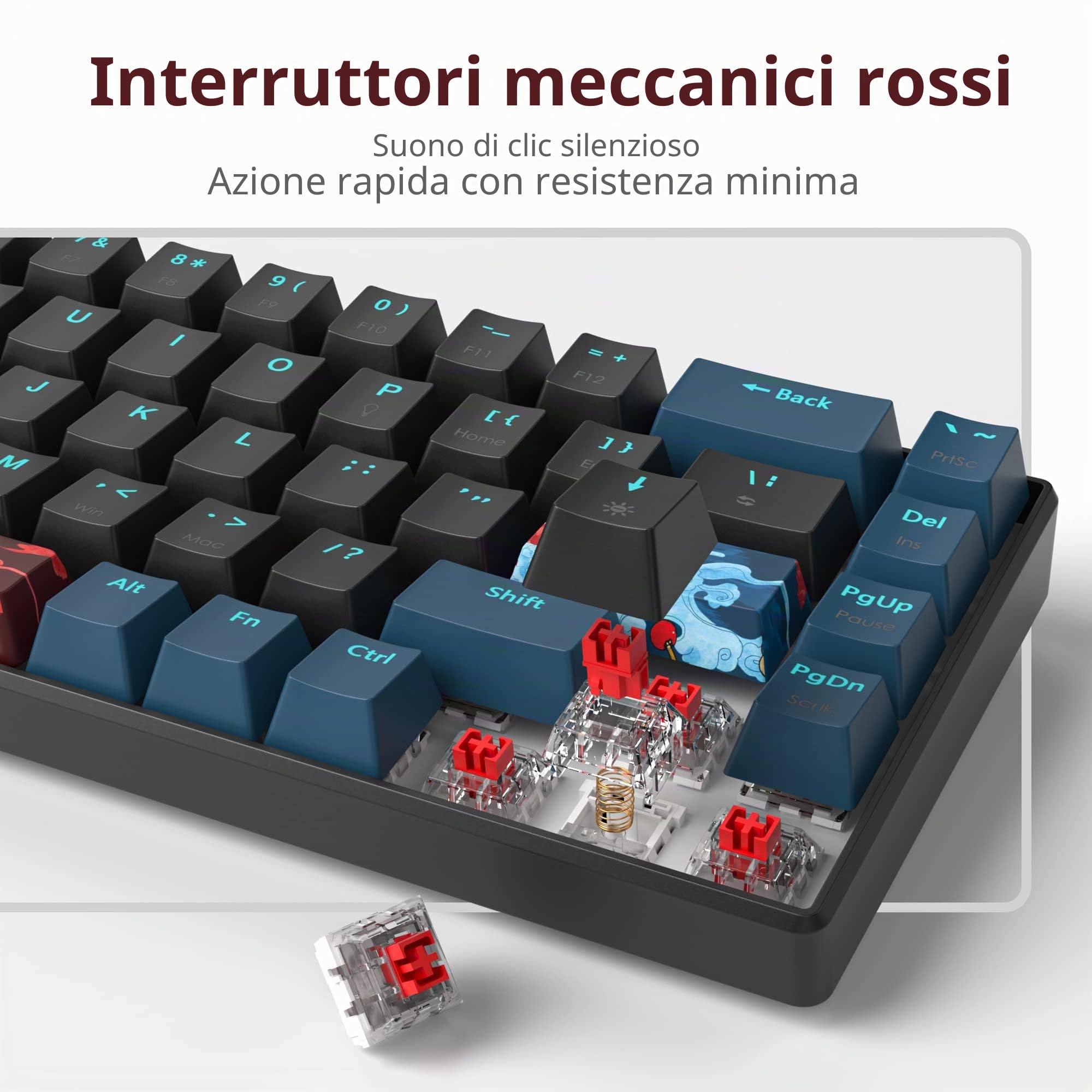 SOLIDEE tastiera da gioco meccanica al 65%,68 tasti con interruttori rossi lineari,tastiera meccanica cablata con retroilluminazione LED,tastiera ergonomica compatta luce mista,per PS5/PS4(68 Monstor)