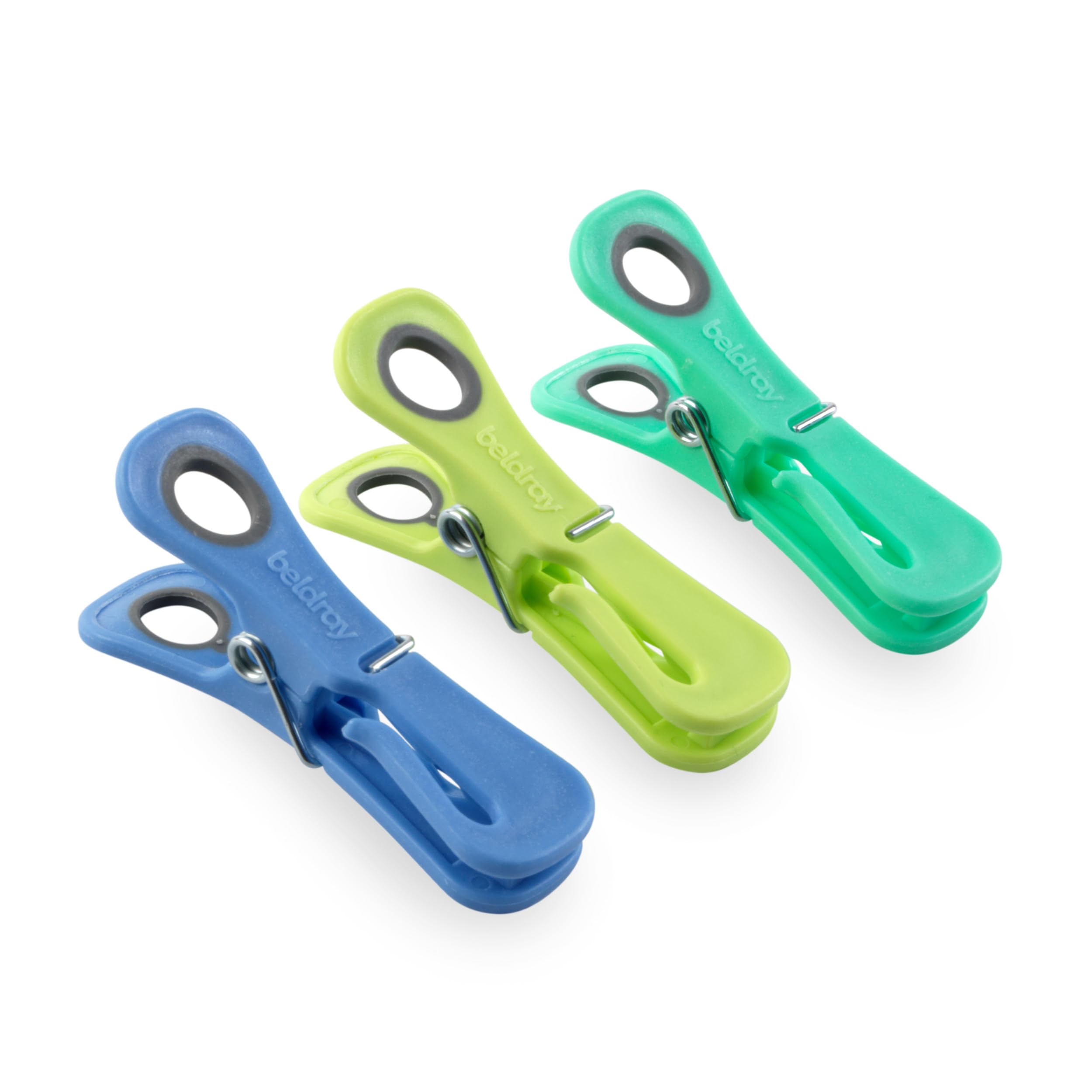 Beldray 24 Dual-Grip Pegs – Additional Hook for Hanging Delicates, Recycled Plastic, Anti-Slip Grip, Strong, Durable, Washing Line Pegs, Heavy Duty Clothes Pin, Windproof Clothes Clips, Green/Blue