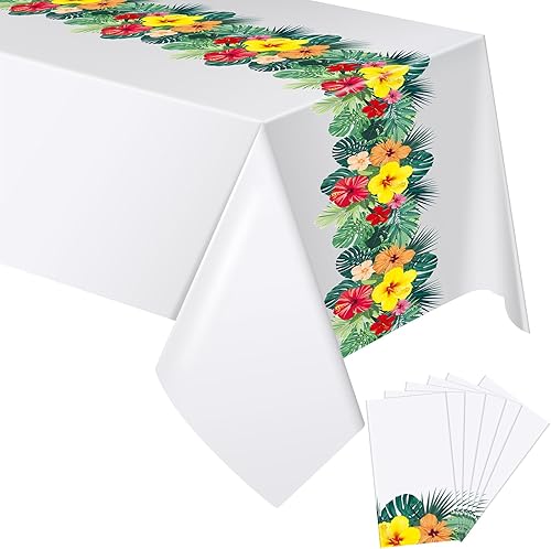 Irenare 6 hojas de manteles hawaianos Luau para decoración de fiestas, 54 x 108 pulgadas, mantel de plástico rectangular desechable con hojas de