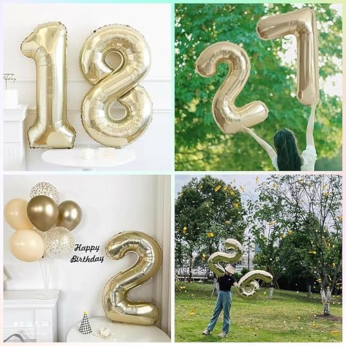 Miniatura 85 de 40 Inch Light Gold 18 Number Balloons White Gold Giant 18 Foil Mylar Helium Large Digital Balloon Champagne Gold Birthday Numbers Jumbo Balloons