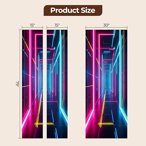 Miniatura 6 de Calcomanías para puerta, 3D y 80, neón, retro, Synthwave 3D, laberinto, murales, papel tapiz autoadhesivo para puerta, póster para dormitorio, sala