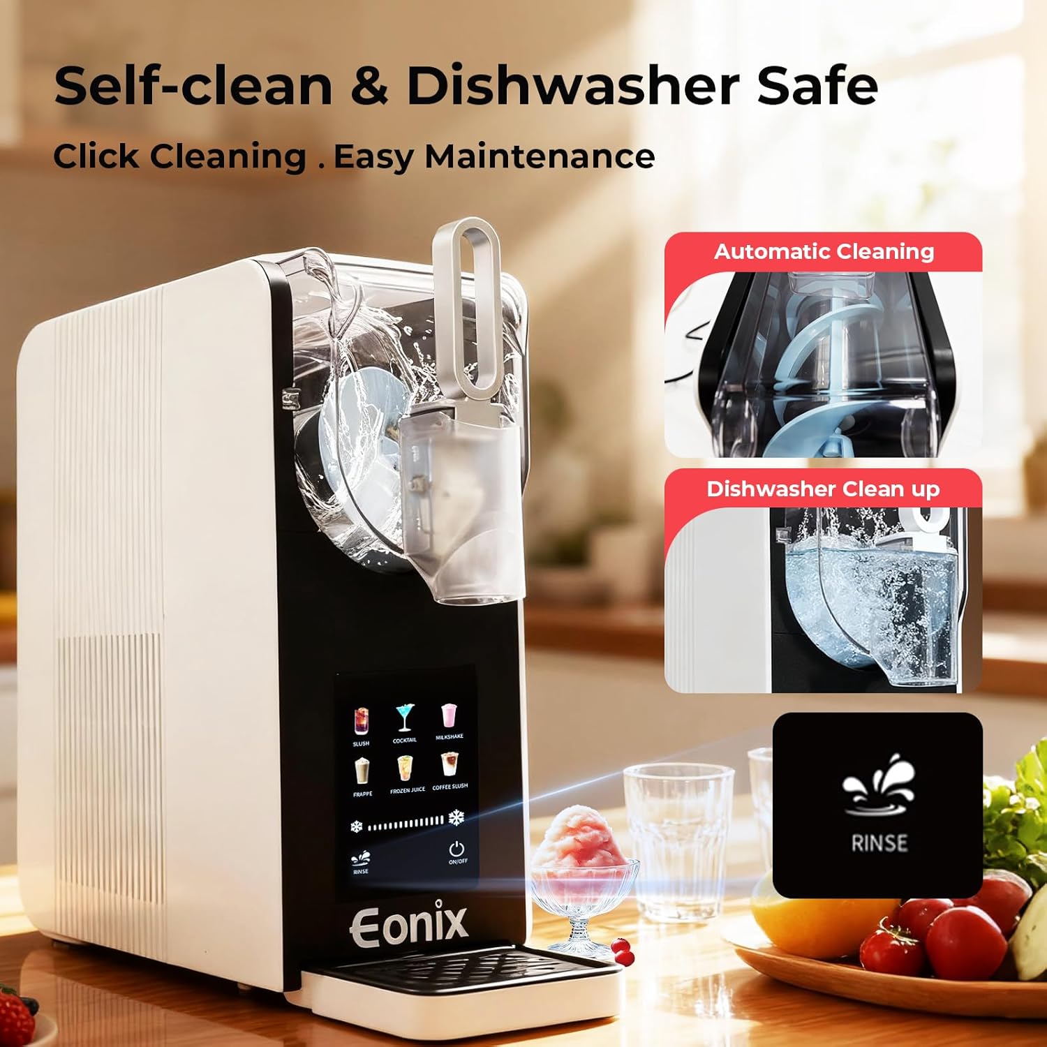 EONIX Slushie Machine for Home- No Ice Needed, 64oz Professional Drink & Slushy Machine with 6 Preset Programs,Auto-Clean,Frozen Margaritas, Frappés,Milkshake,and More
