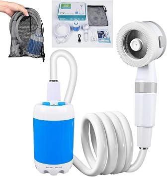 Yuehuam Portable Camping Shower Outdoor Camp Shower Pump with Rechargeable Battery, Electric Shower Pump with Intelligent Digital Display Multiple Spray Modes for Camping, Hiking, Traveling,RV
