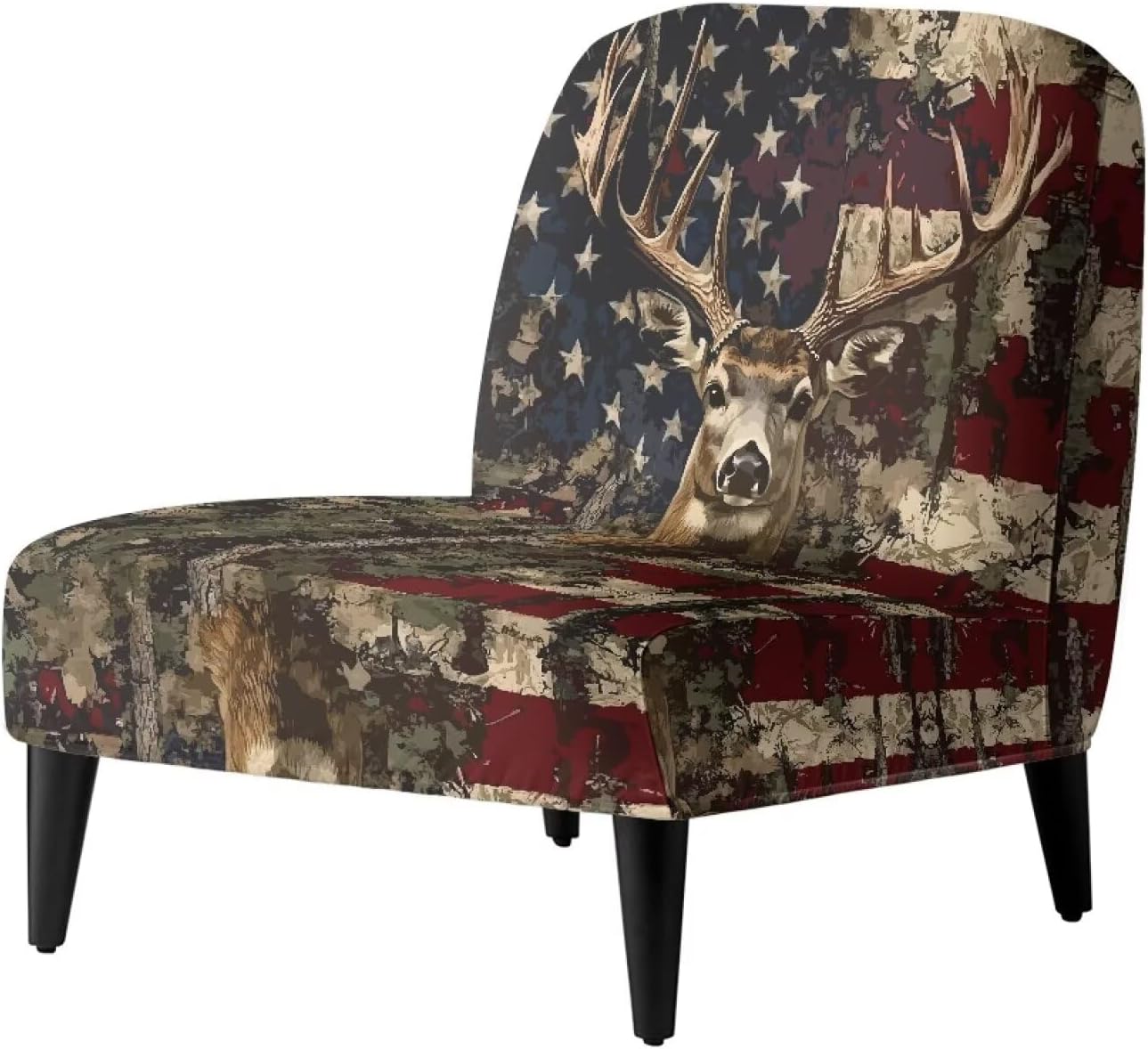 American Flag Elk Armless Accent Chairs Covers, Independent Day Decor, Thick Armless Recliner Sofa Cover Stretchable, Removable Armless Chair Slipcover for Living Dining Room Hotel