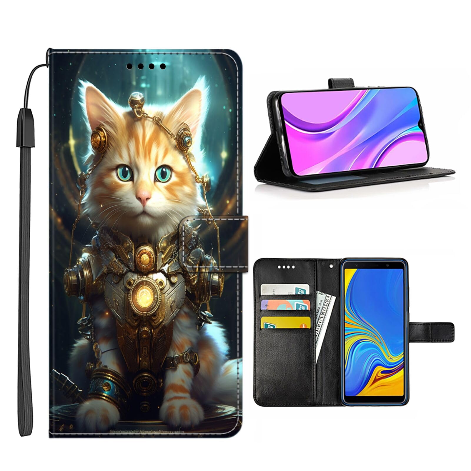 DAFEI Wallet Case for LG K20 with Cat Print-aa99 Pattern PU Leather Flip Folio ID&Credit Cards Pocket Lanyard