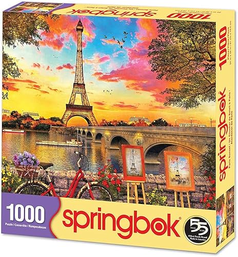 Vista 2 de Springbok - Rompecabezas de 1000 piezas, Atardecer en París, 30 pulgadas de largo x 24 pulgadas de alto, fabricado en Estados Unidos, piezas