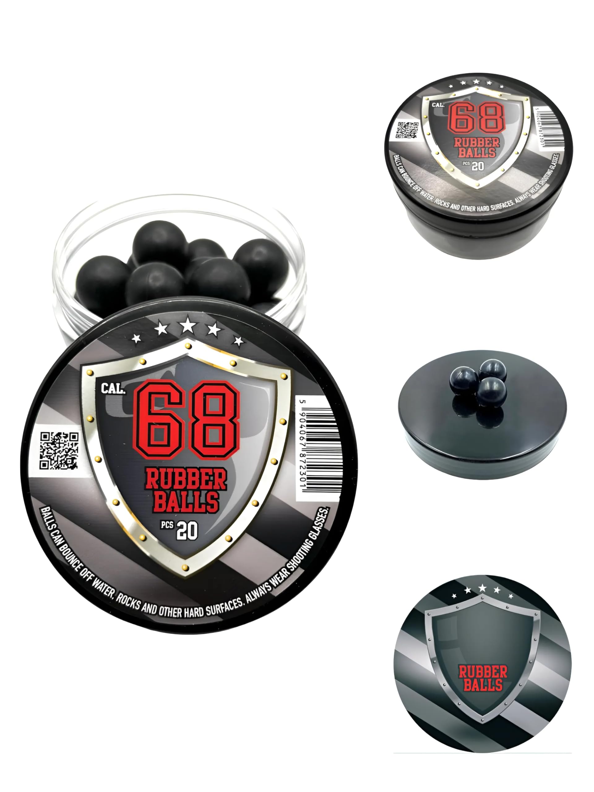 20 x Premium Quality .68 Caliber Hard Rubber Balls 3.9 gr. Heavy Powerballs Resuable Paintballs for Self & Home Defense Pistols