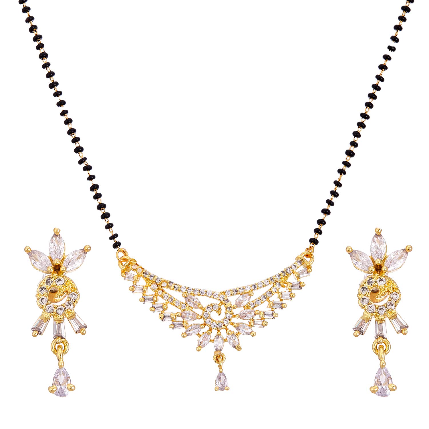 ZENEME Mangalsutra American Diamond Brass Gold Plated Mangalsutra Pendant with Chain and Earrings Jewellery for Women (Design 4) (B08YFLGVD9) Amazon Price History, Amazon Price Tracker
