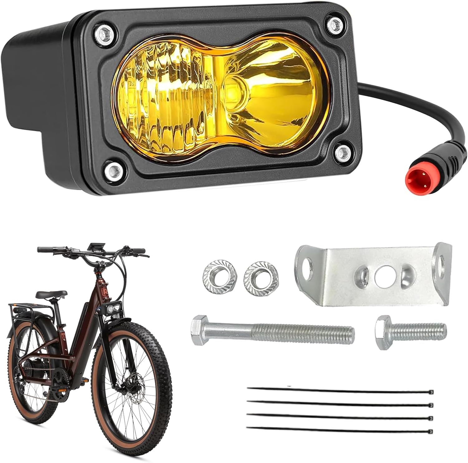 Ebike Headlight for Rad Power, 2 Pin Headlight for E-Bikes Compatible with RadMini RadRover RadExpand RadRunner Vamoose Mammoth Clear White, 20W 6000-6500K Waterproof Ebike LED Light