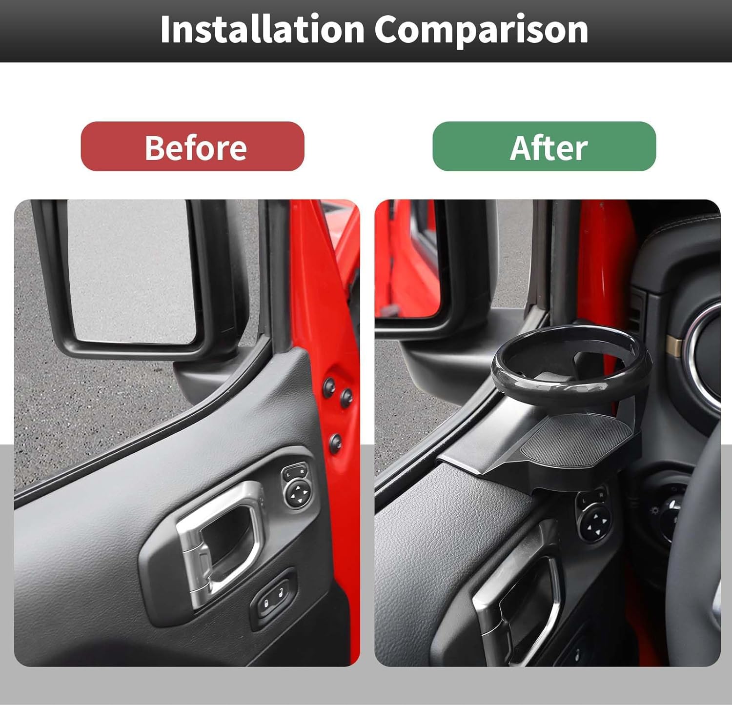 CheroCar Door Cup Holder Right Left Side Door Cup Holder Interior Drink Water Cup Holder for 201-2026 Jeep Wrangler JL JLU Gladiator JT Driver Side & Passenger Side