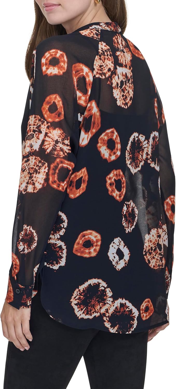Halston Womens Printed V Neck Sheer Layered Blouse - Image 4