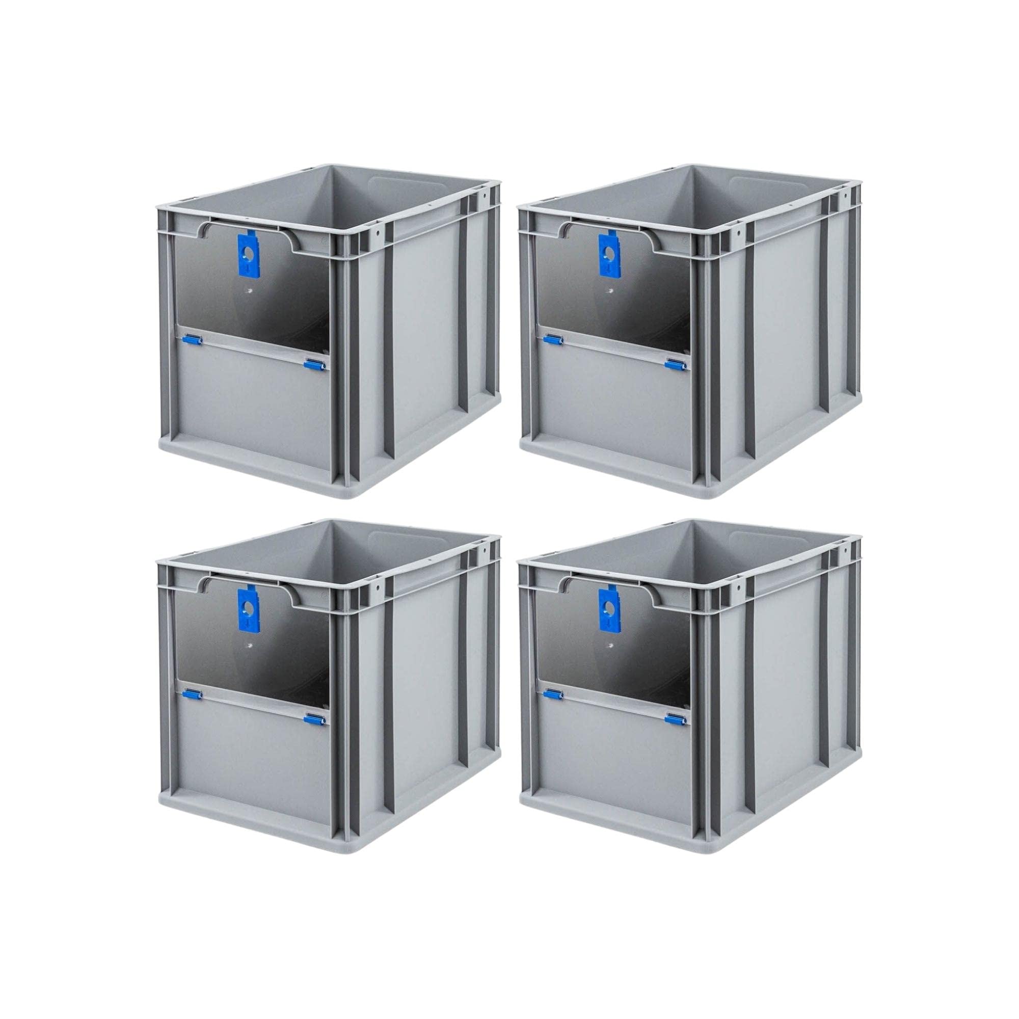 PROREGAL SET SUPER ÉCONOMIQUE 4x Bac Euro NextGen Insight Cover | HxLxP 32x30x40 | 30 litres | Haute/Bleu | Eurobox, boîte industrielle, boîtes de rangement, empilables