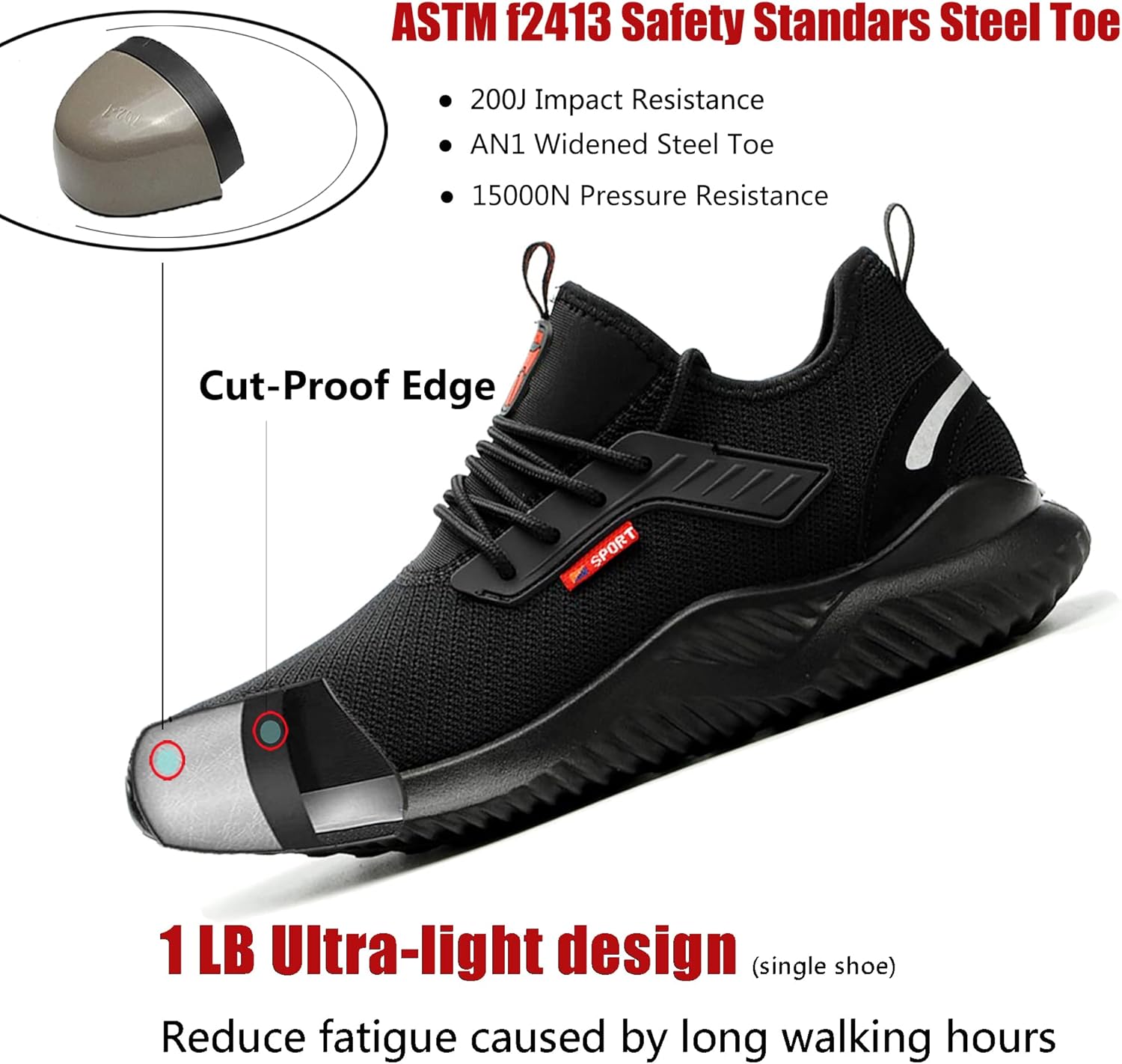 Miniatura 3 de ulogu Waterproof Steel Toe Shoes for Men Women Comfy Lightweight Slip Resistant Work Safety Sneakers 6-Month Warranty