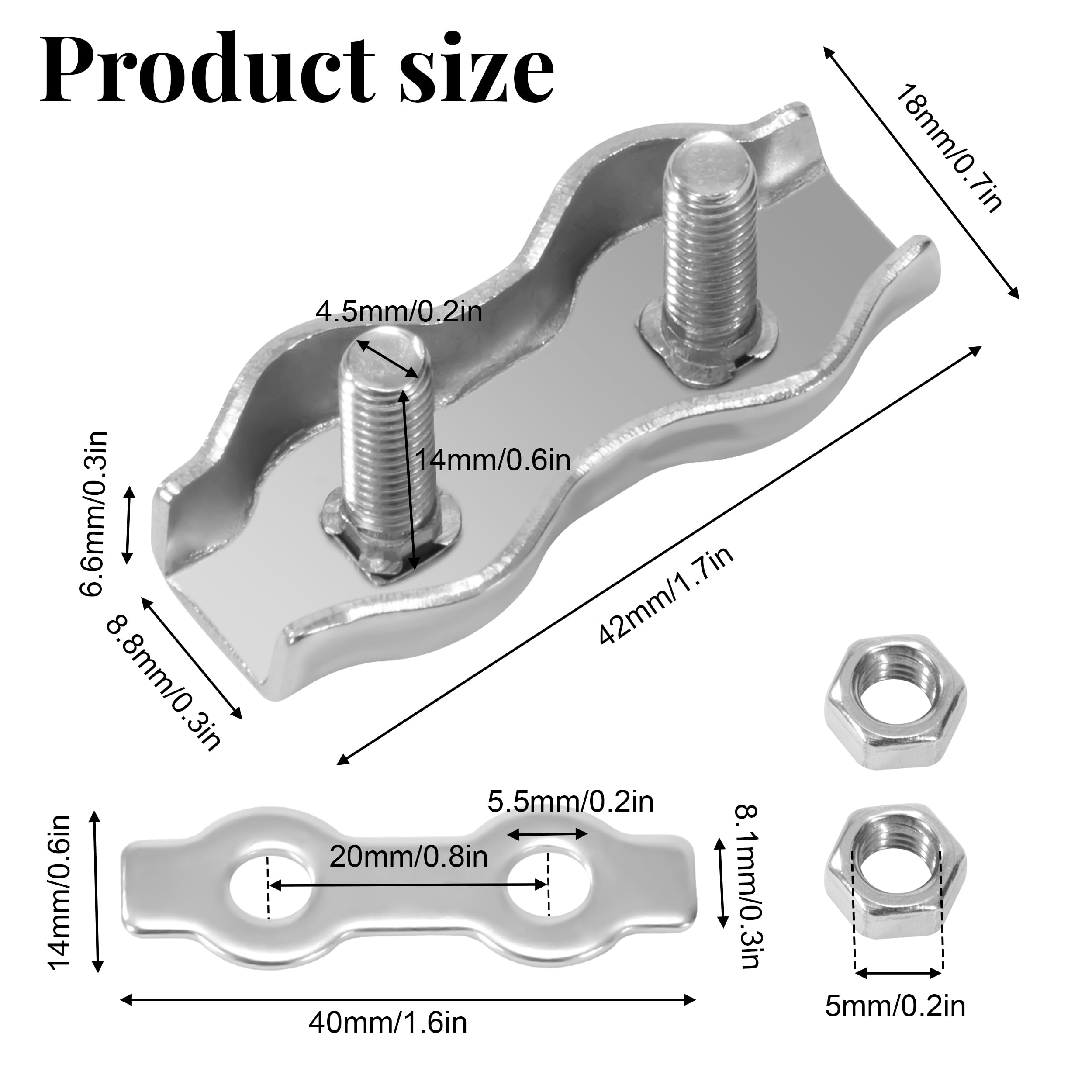 Morsetti Duplex Acciaio Inox 304 Per Cavi 4mm - Set Da 8 Pezzi Per Giardino, Cavi, Tende