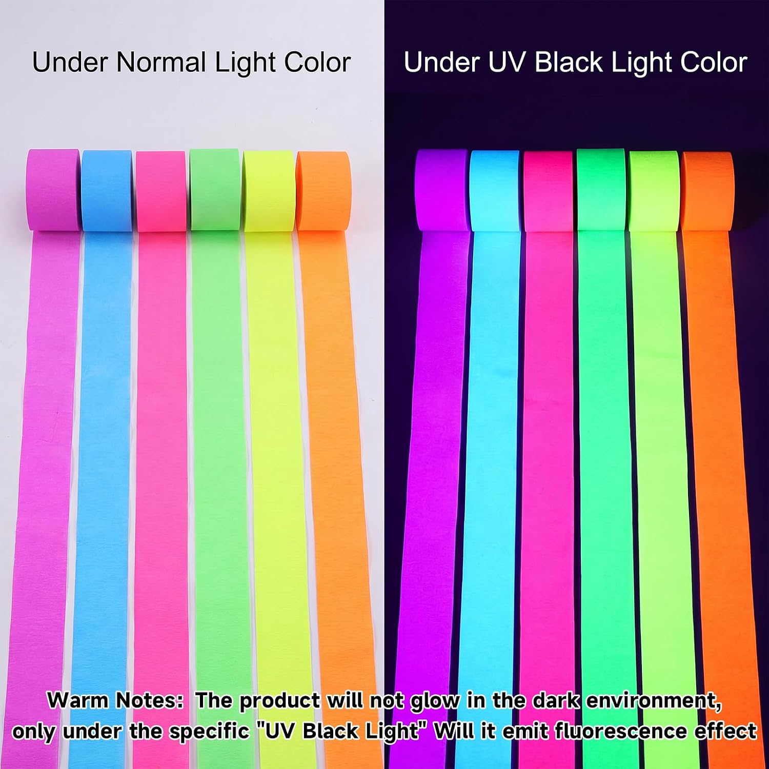 WSICSE 738 Feet Glow Crepe Paper Streamers Neon Streamers Glow Party Supplies and Decorations for Wedding Birthday Blacklight Party Supplies thumbnail