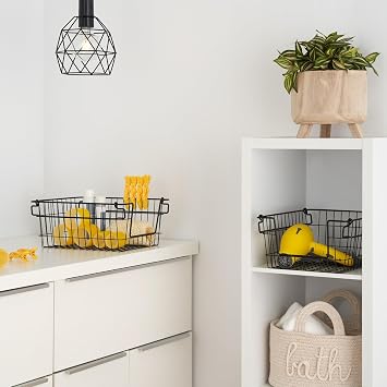 TRINITY Set of 2 11 Stackable Metal Wire Storage Baskets w Handles, Black