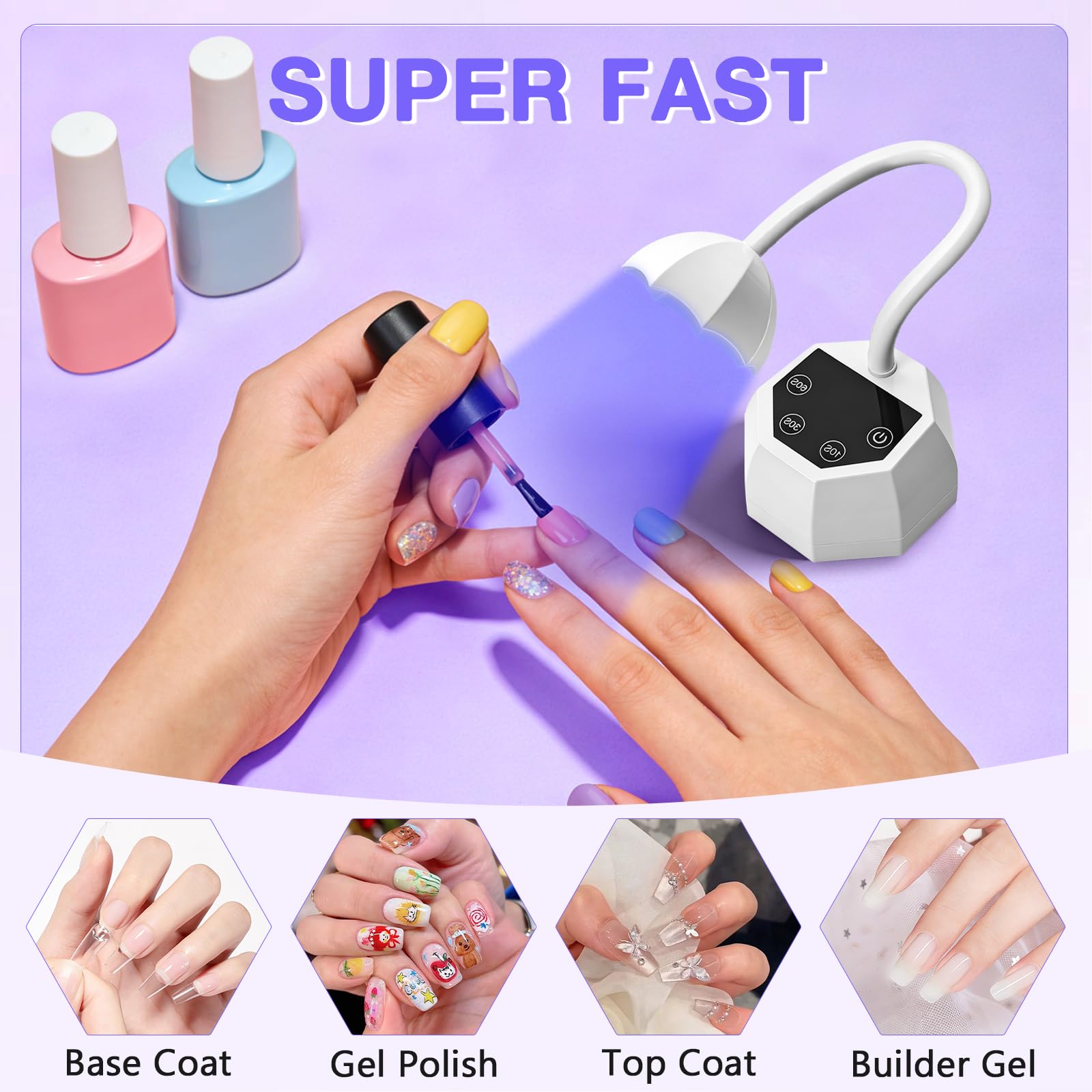 Lampada UV LED per Unghie Weiße Lotus - Sensore Intelligente 48W 365+395nm, Ricaricabile 1500mAh, Collo d'Oca Flessibile, Garanzia 365 Giorni