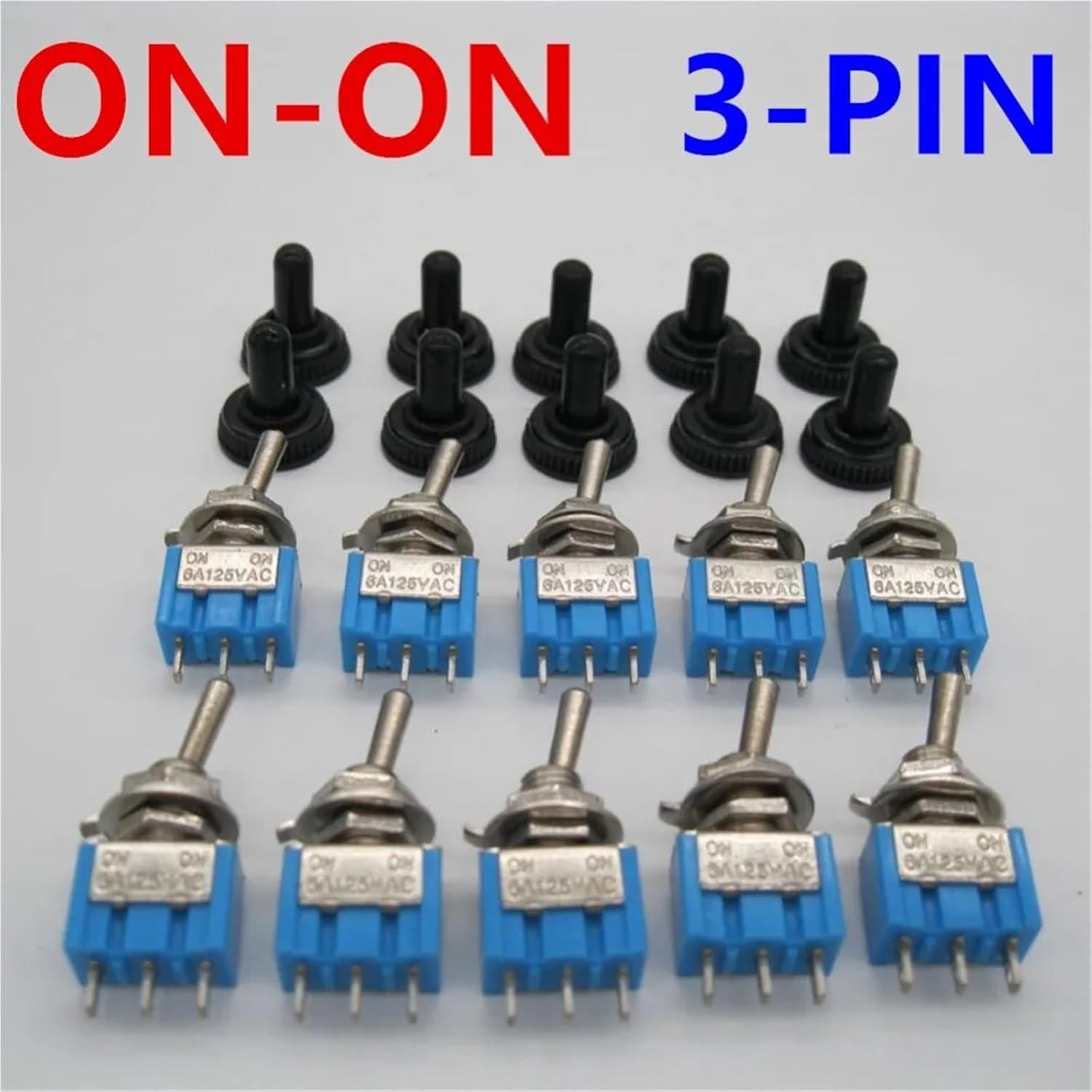 10pc/LOT Blue Mini Switch MTS-102 3-Pin SPDT ON-ON 6A 125VAC Miniature Toggle Switches+10pcs Waterproof Cap