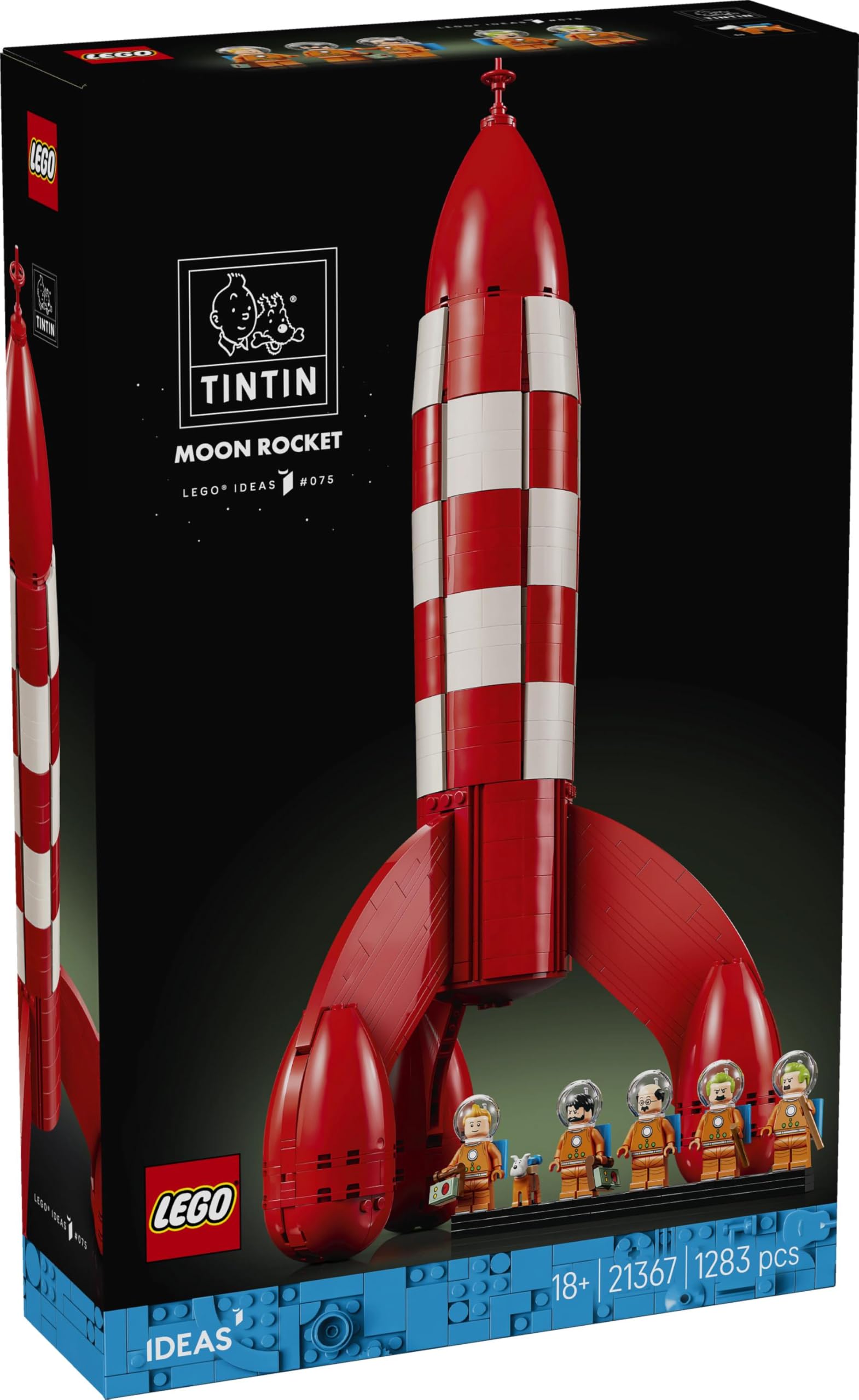 LEGO Ideas Die Mondrakete von Tintin - Raumschiff Modellbau für Erwachsene - Set zum Ausstellen mit 5 Minifiguren und der Hundefigur Struppi für DIY Deko - Geschenkidee für Fans - 21367