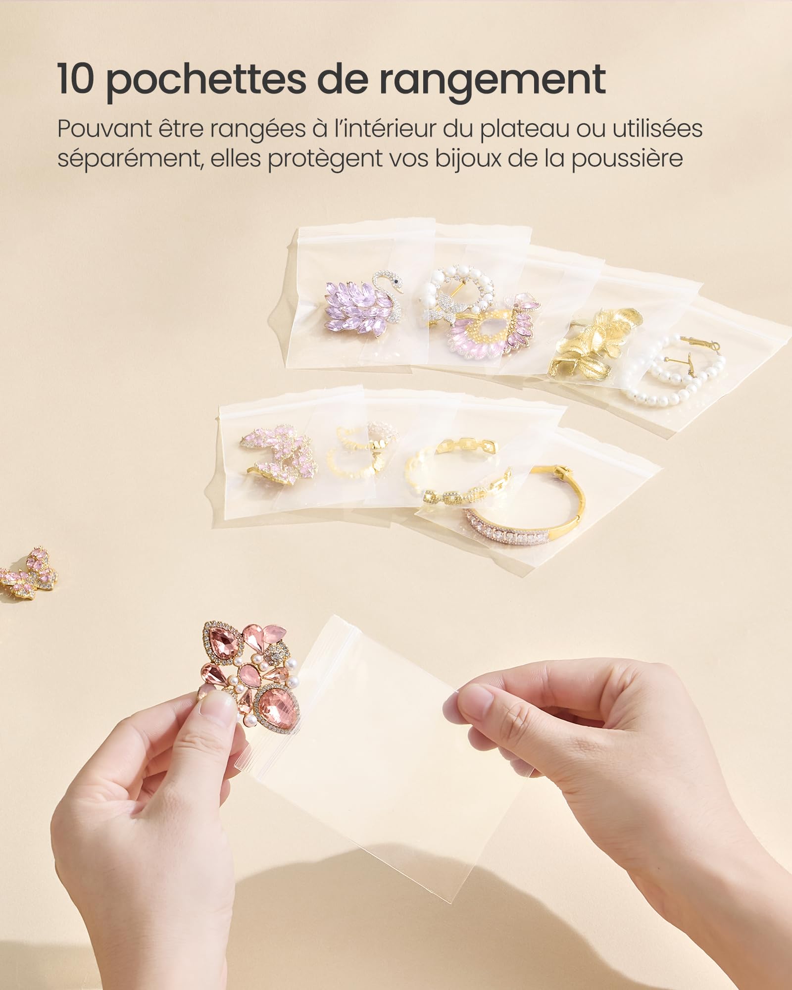 SONGMICS Porte-bijoux, Organisateur De Bijoux, Support Accessoires, En Métal Et Bois, Pour Colliers, Bracelets, Boucles D'oreilles, Bagues, Doré JJS003A01