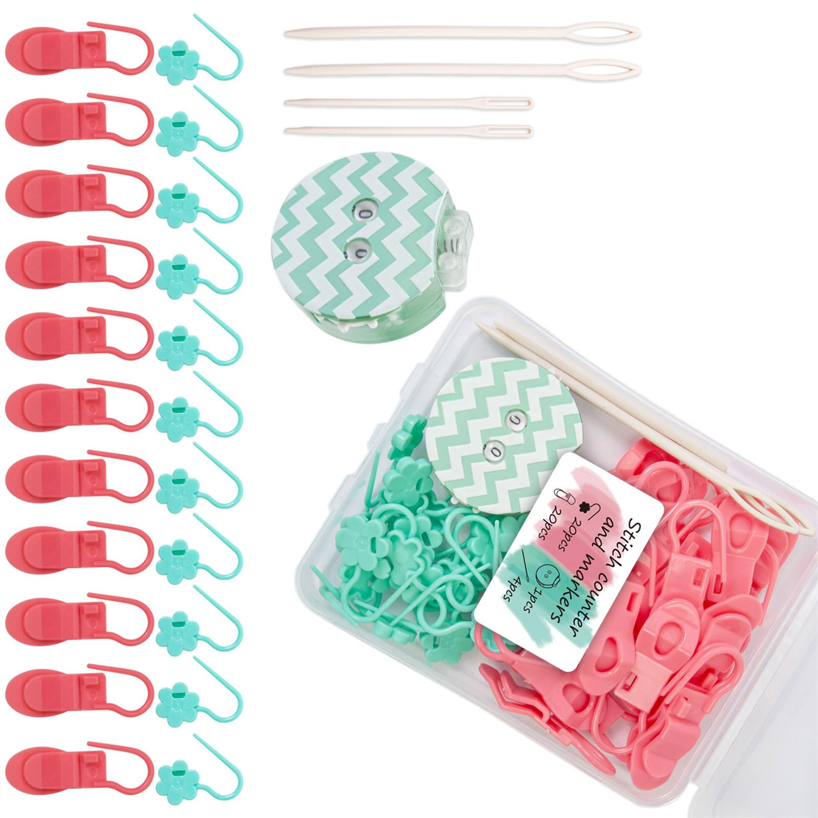 Tsophreniq 40Pcs Colorful Stitching Markers with Knitting Counter and 4 Sewing Needle for Yarn Craft and Knitting Project Portable Crochet Counting Tool