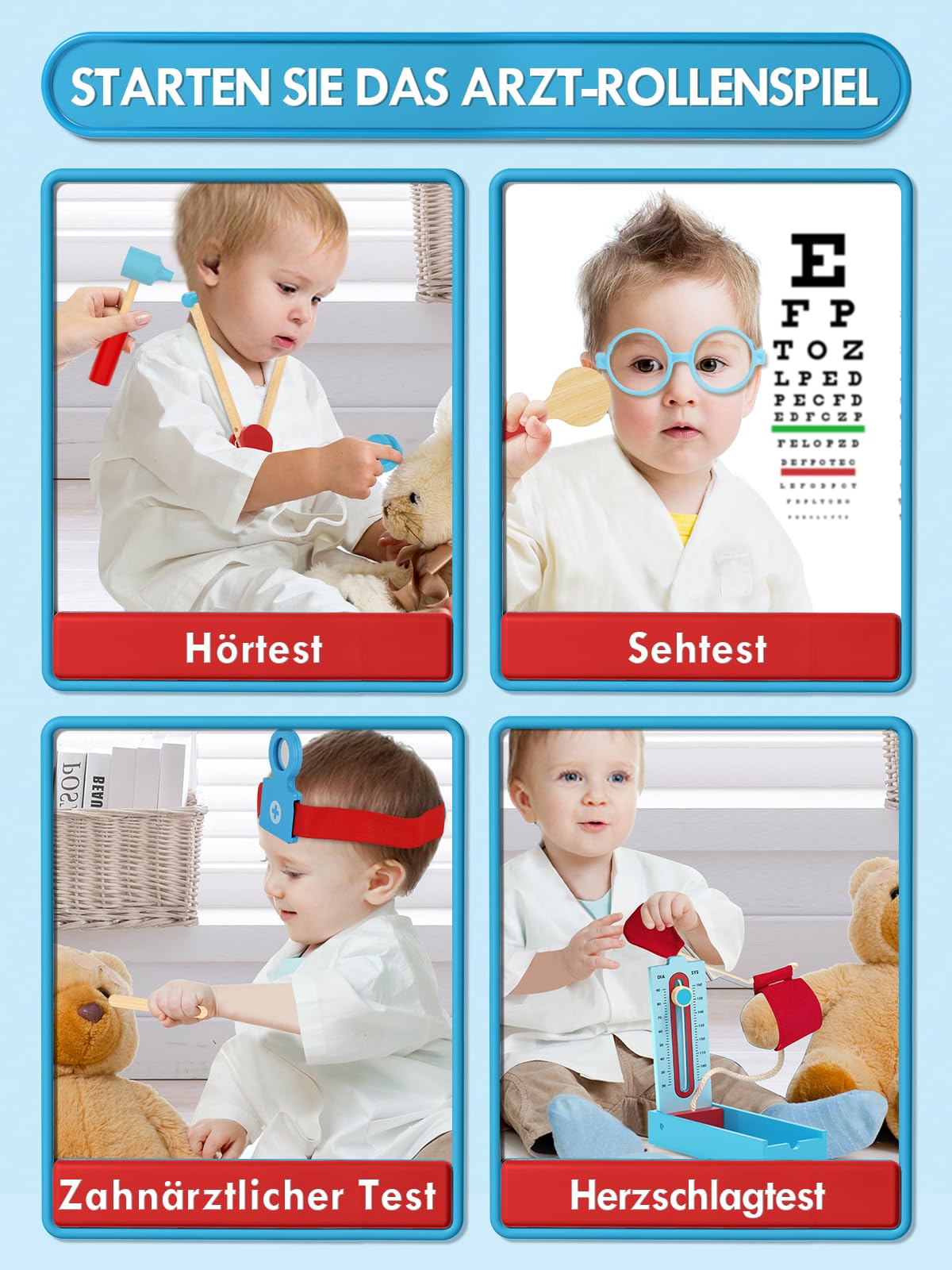 Lehoo Castle Arztkoffer Kinder, Spielzeug ab 3 Jahre, Doktorkoffer Kinder, Arztkoffer mit Arztkittel, Arzt-Kit für Kleinkinder Junge(Blau)