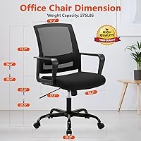 Vista 8 de CLATINA Silla de oficina, ergonómicas de respaldo medio, silla de computadora de malla rodante con soporte lumbar ejecutivo y diseño de altura Negro