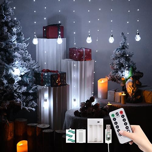 Dailyart Luces de cortina de bola de deseos, 300 luces LED para dormitorio, funciona con pilas, 8 modos, luces de hadas USB para Pascua, Acción de
