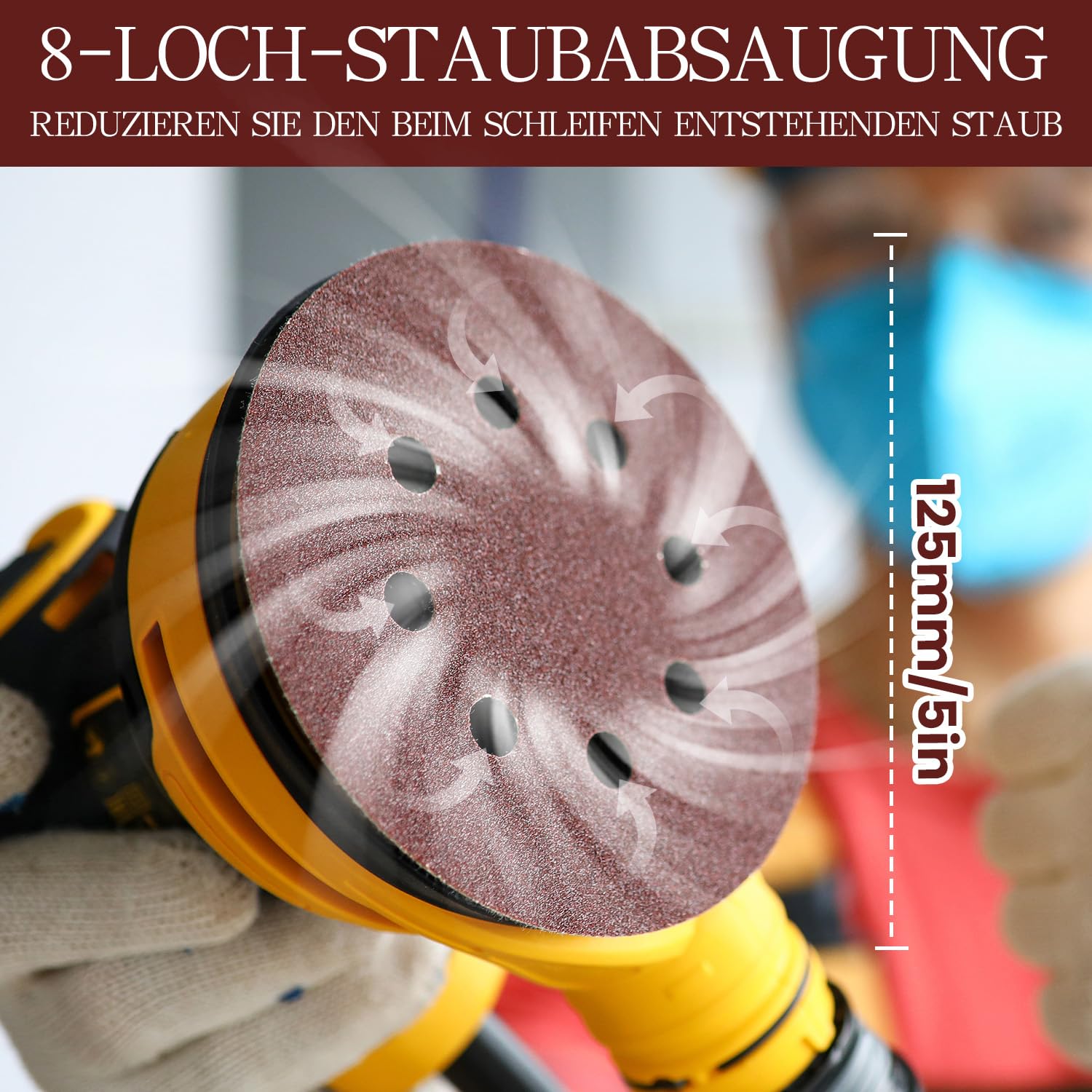 100 sztuk papieru ściernego 125 mm na rzep – 8-otworowe tarcze szlifierskie do szlifierek mimośrodowych, ziarnistość 40/60/80/120/180/240/320/400, pasuje do szlifierek mimośrodowych i szlifierki