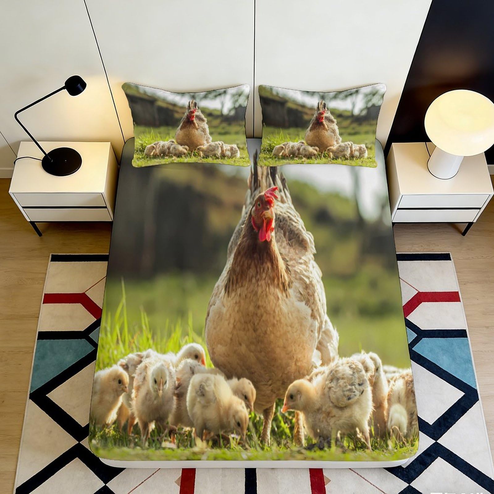 Pnayamiorkfel Style-9 3D Printed Hen And Chick Fitted Sheet Microfiber Soft Farm Animal Mattress Cover For Bedroom Dorm Easy Care Decor 90X200x25cm