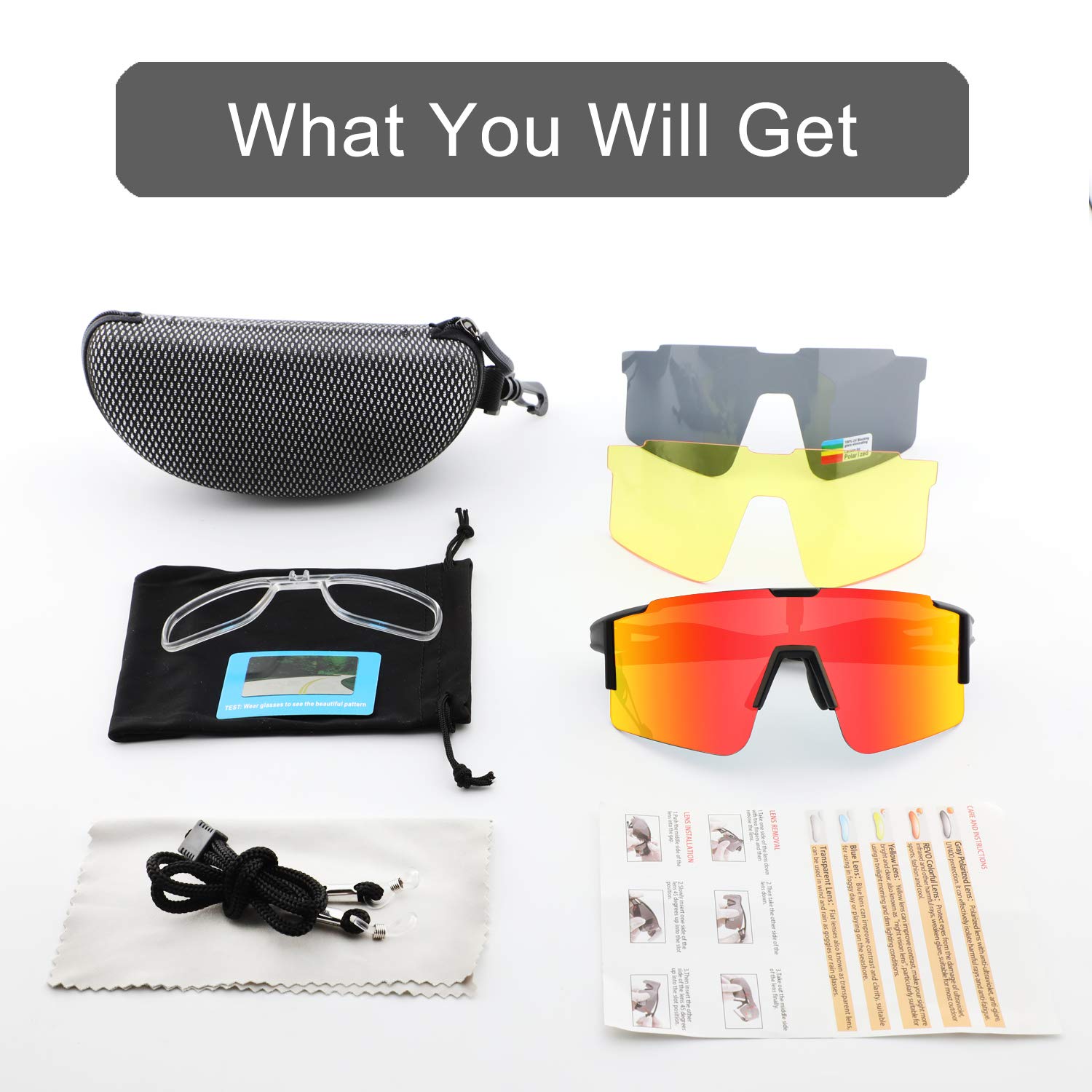 DUDUKING Occhiali da Sole Ciclismo Occhiali MTB Sportivi per Uomo e Donna con 1 o 3 Lenti Colorati Anti-UV Antivento Aviatore Specchio per Ciclismo Guida Pesca Running Golf Bici Moto