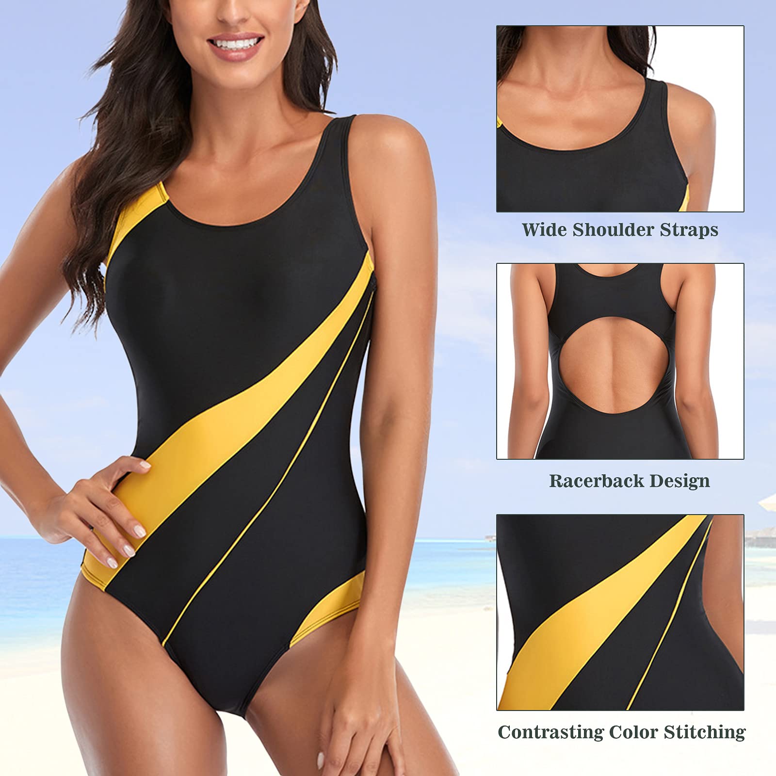 SEDEX Maillots de Bain 1 Piece Femme Push up Rembourré Gainant Ventre Plat Maillot de Bain Ronde Amincissant Sport Piscine Plage Siamois pour Madam