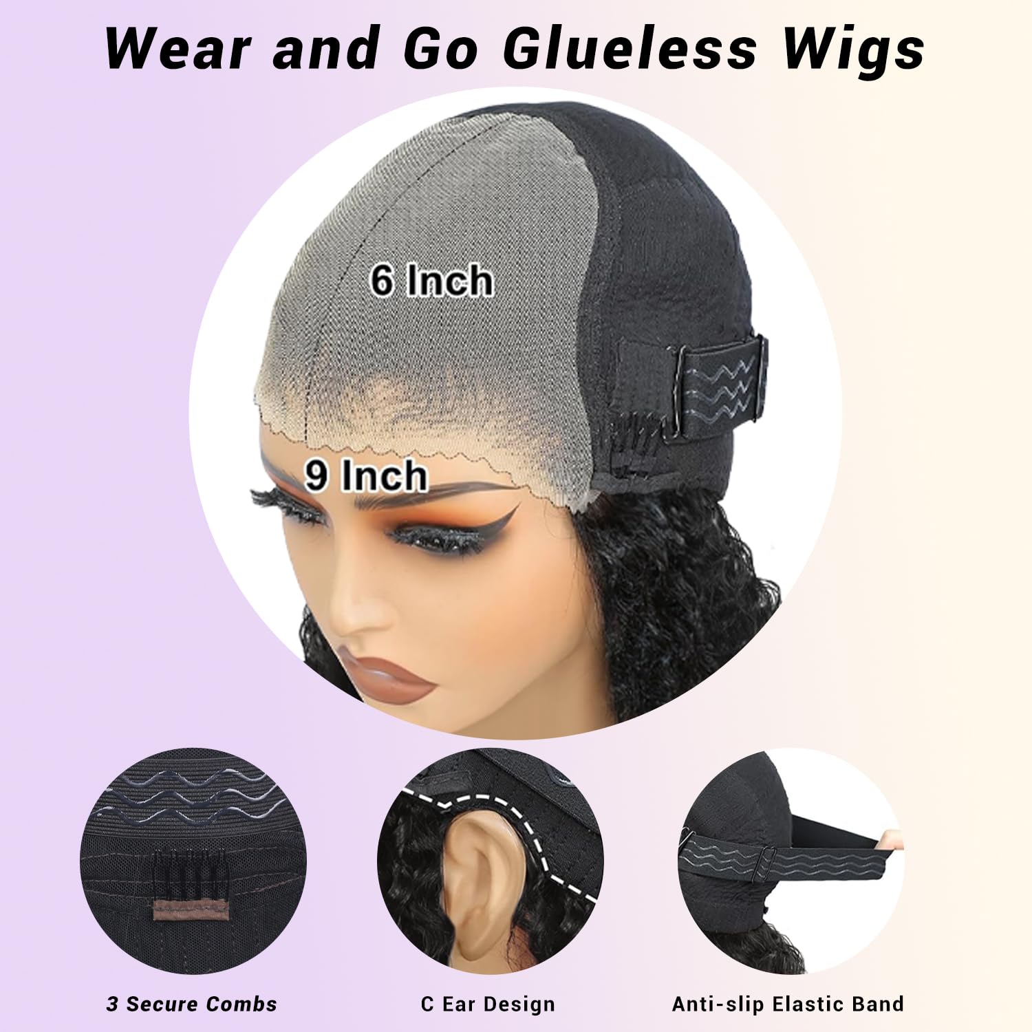 Curly Glueless Wigs Human Hair Pre Plucked Pre Cut 9x6 HD Lace Closure Bob Wig with Baby Hair Black Bob Deep Wave Wig Human Hair 180% Density Black Water Wave Human Hair Wig for Women 18 Inch