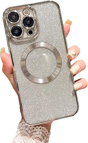 Miniatura 8 de Fycyko Funda magnética para iPhone 14 Pro compatible con MagSafe, funda brillante con purpurina para teléfono 14 Pro con protección de lente de