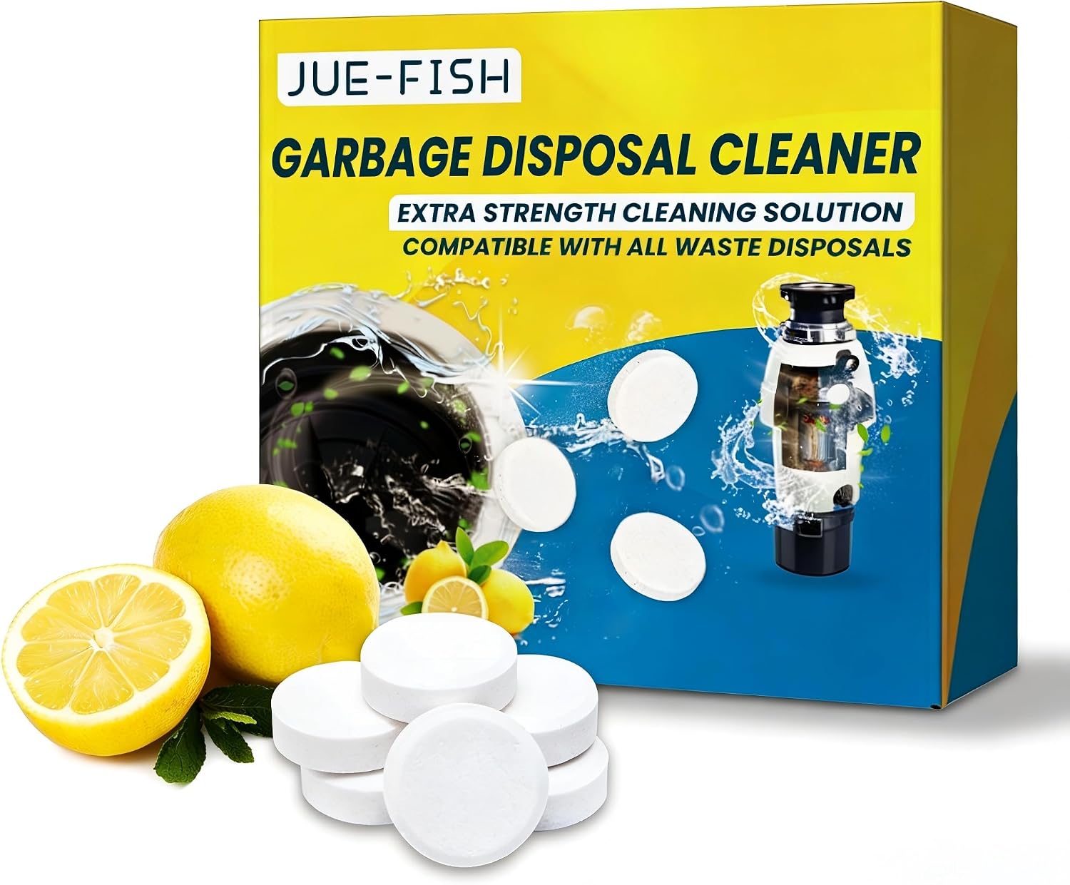 Garbage Disposal Cleaner and Deodorizer Tablets 24 Pack, Deep Sink Garbage Disposal Cleaner, Sink Odor Eliminator, Fits All Kitchen Drains, Lemon Scent