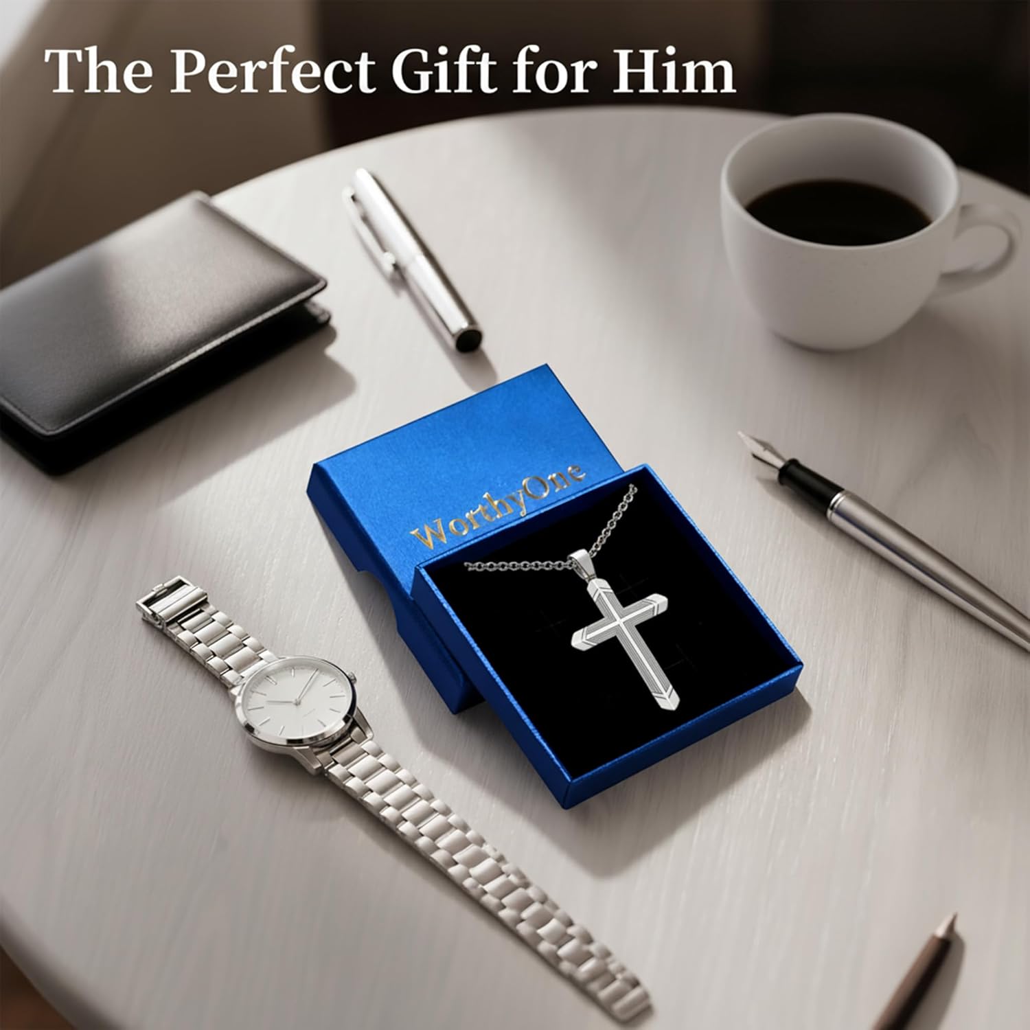 Cross Necklace for Men - Silver/Gold/Black 24-inch Stainless Steel Chain with Cross Pendant, Jewelry Gift for Him - Image 7