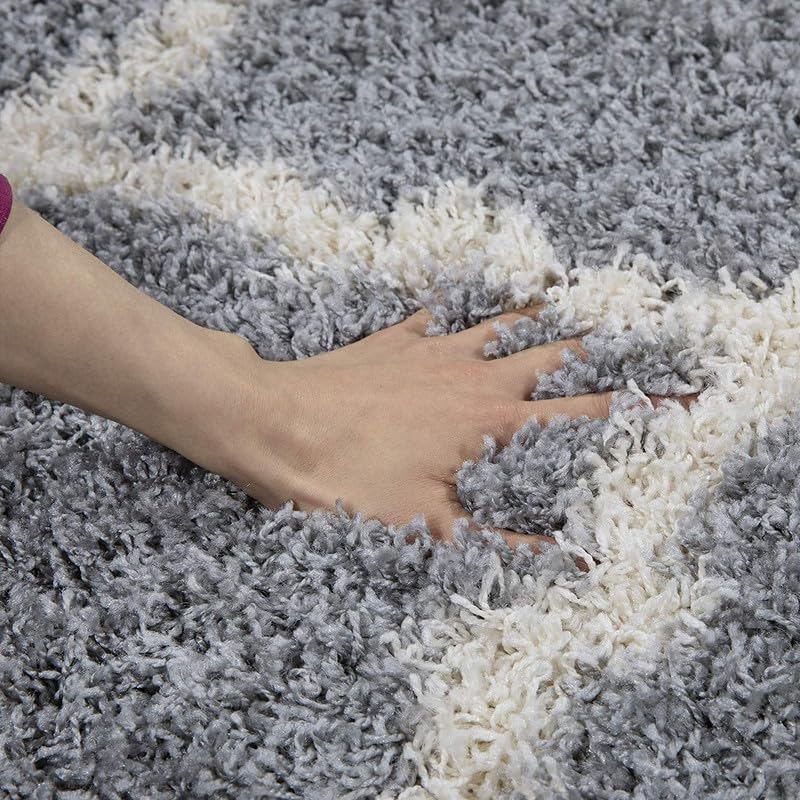 Image of SAGON Anti-Skid Shaggy Carpet Rug for Home | Ultra-Soft Plush Floor Mat for Living Room & Bedroom | Non-Slip, High-Density, Cozy Luxury Decor| 1.6 x 4 Feet Silver Ivory Box